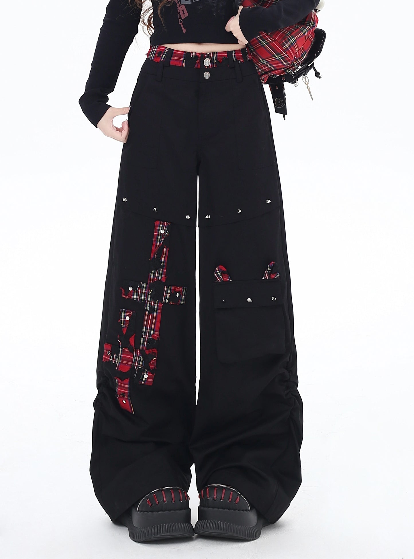 ロック&パンク ストリートスタイル ハイウエストワイドパンツ