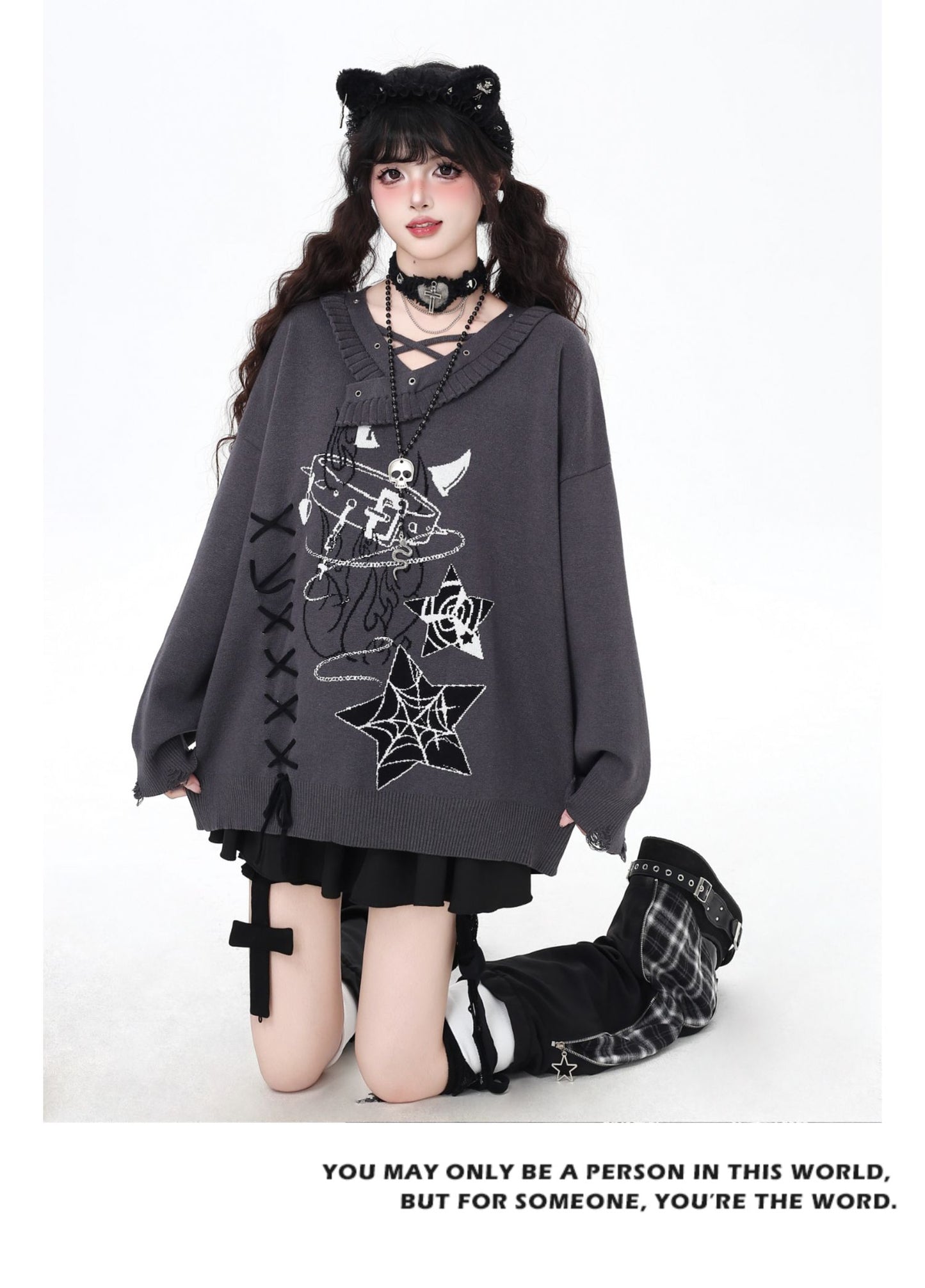ゴシック×クロスデザイン♪ゆるめニット秋冬
