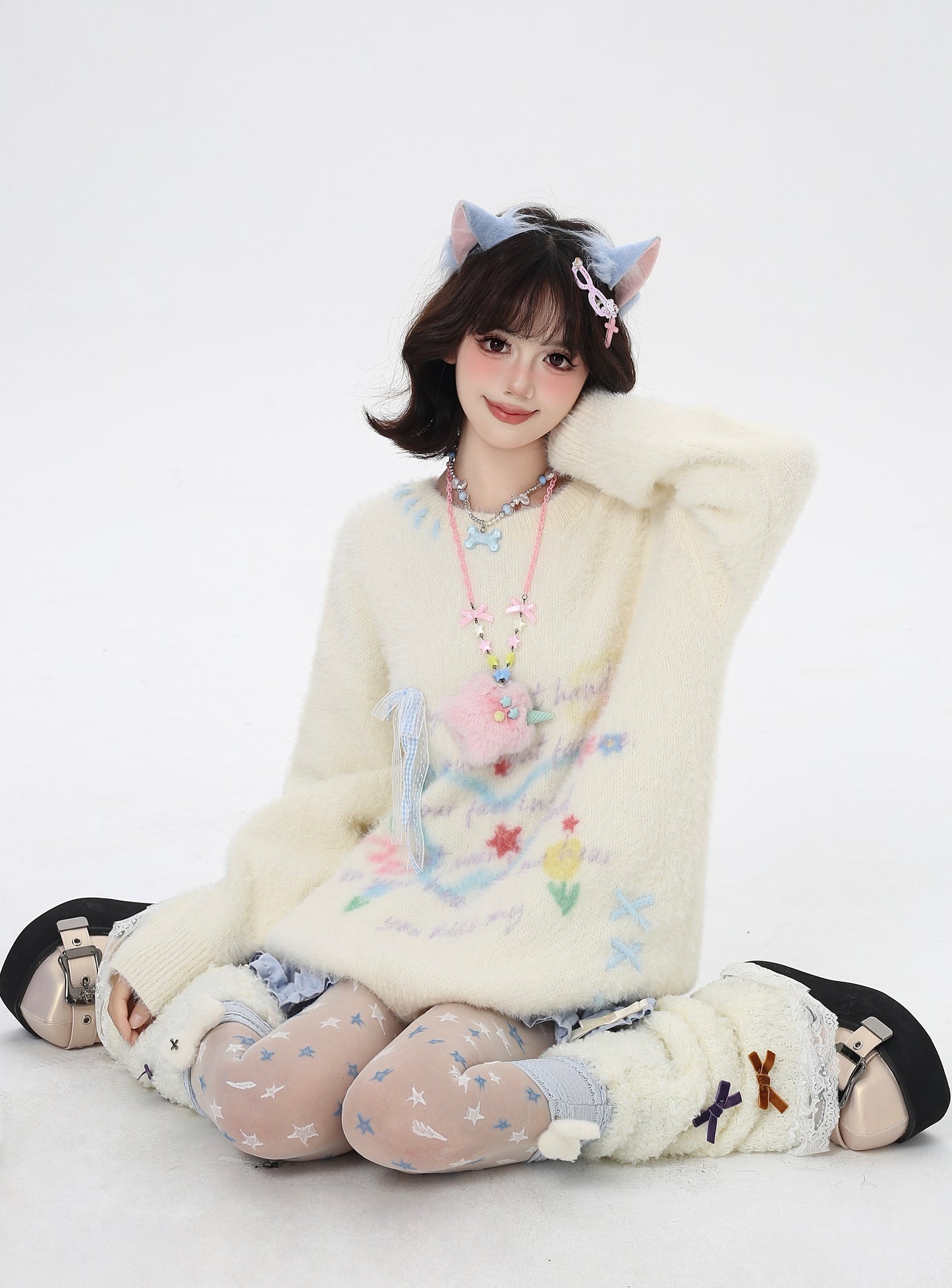 🎀リボンデザインゆるニット|ドーパミンガーリースタイル