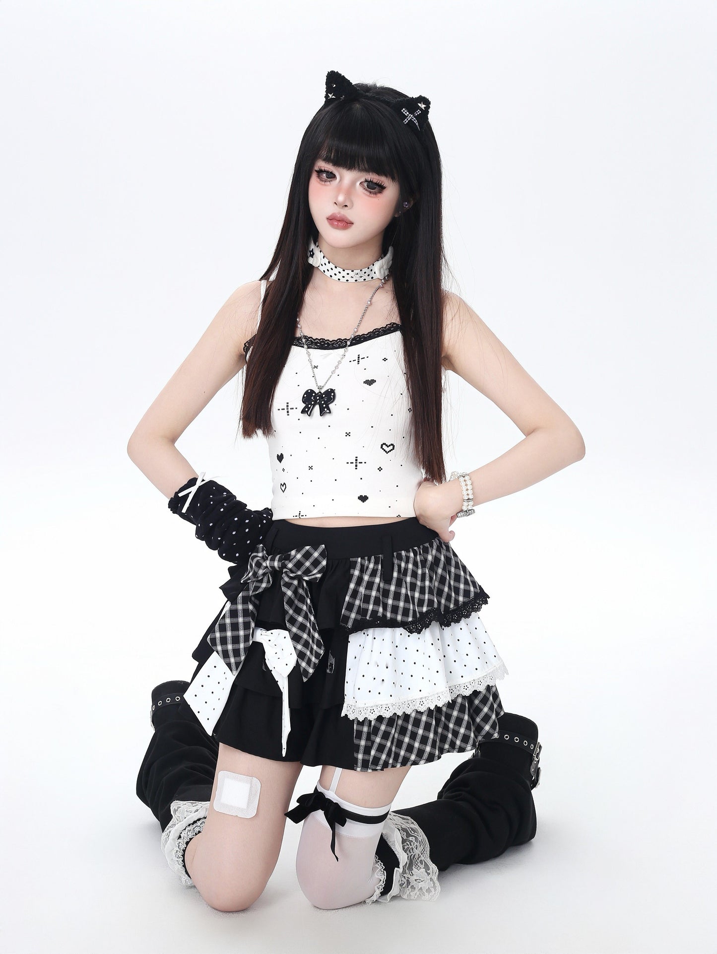 ドットチェックティアードスカート