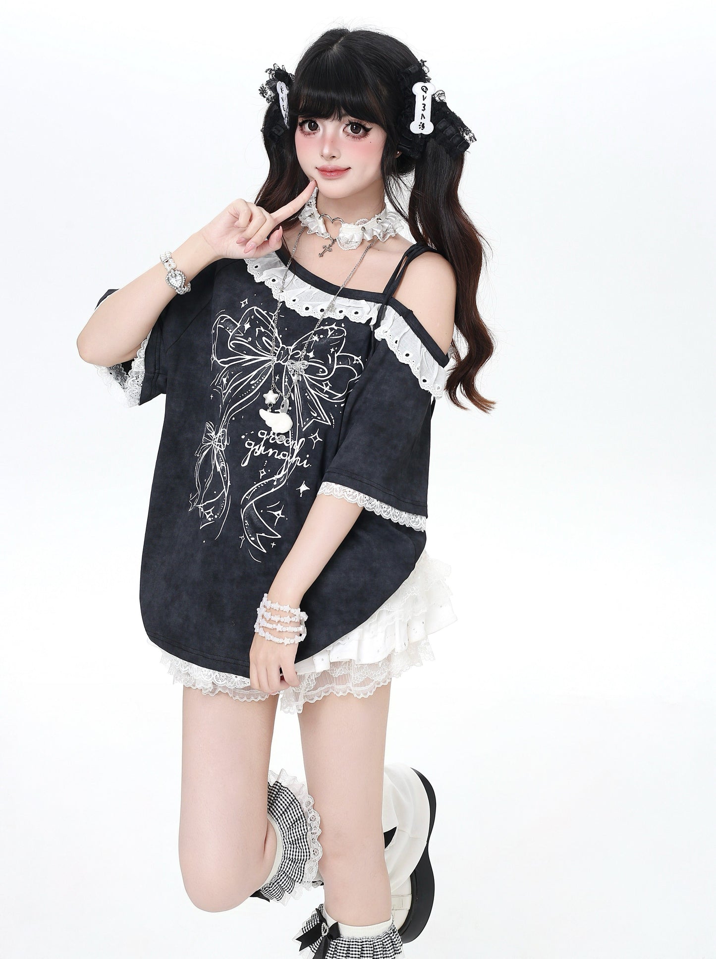 レースアシメタイダイTシャツ