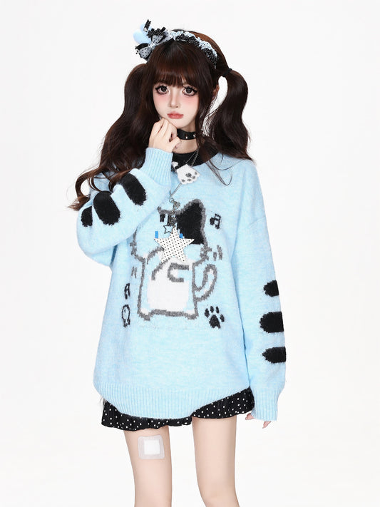 ねこグラフィック肉球柄シャギーニット