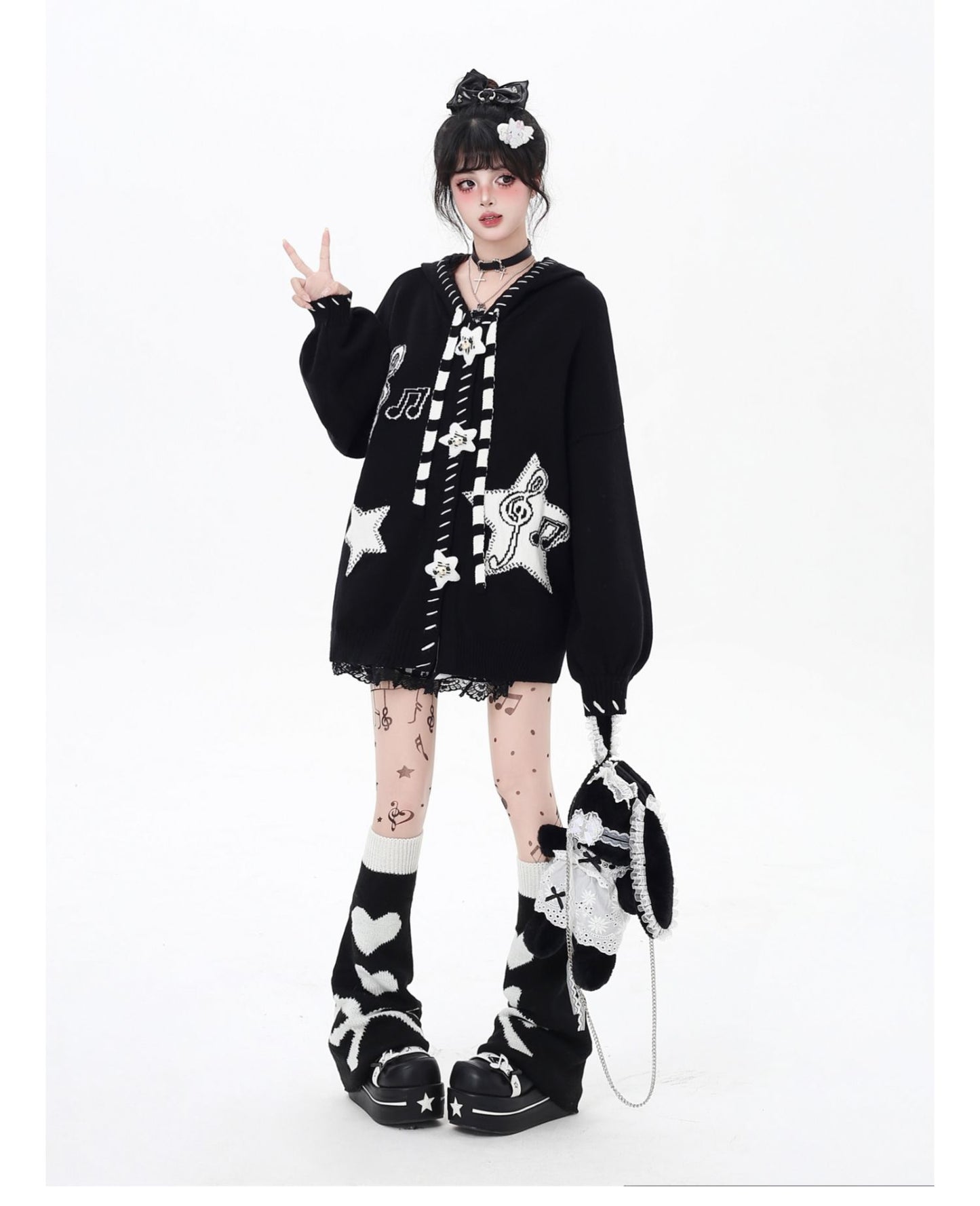 星柄ブラックレッドカーデ