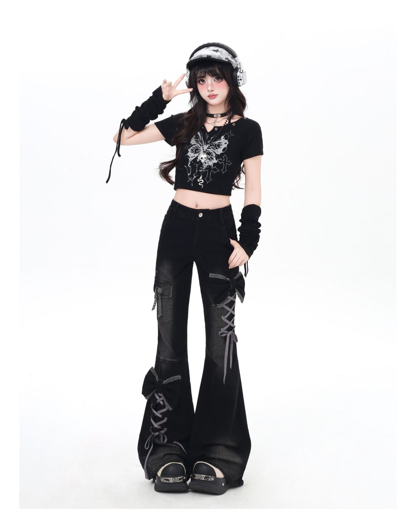 立体リボン×Y2Kハイウエストフレアデニム