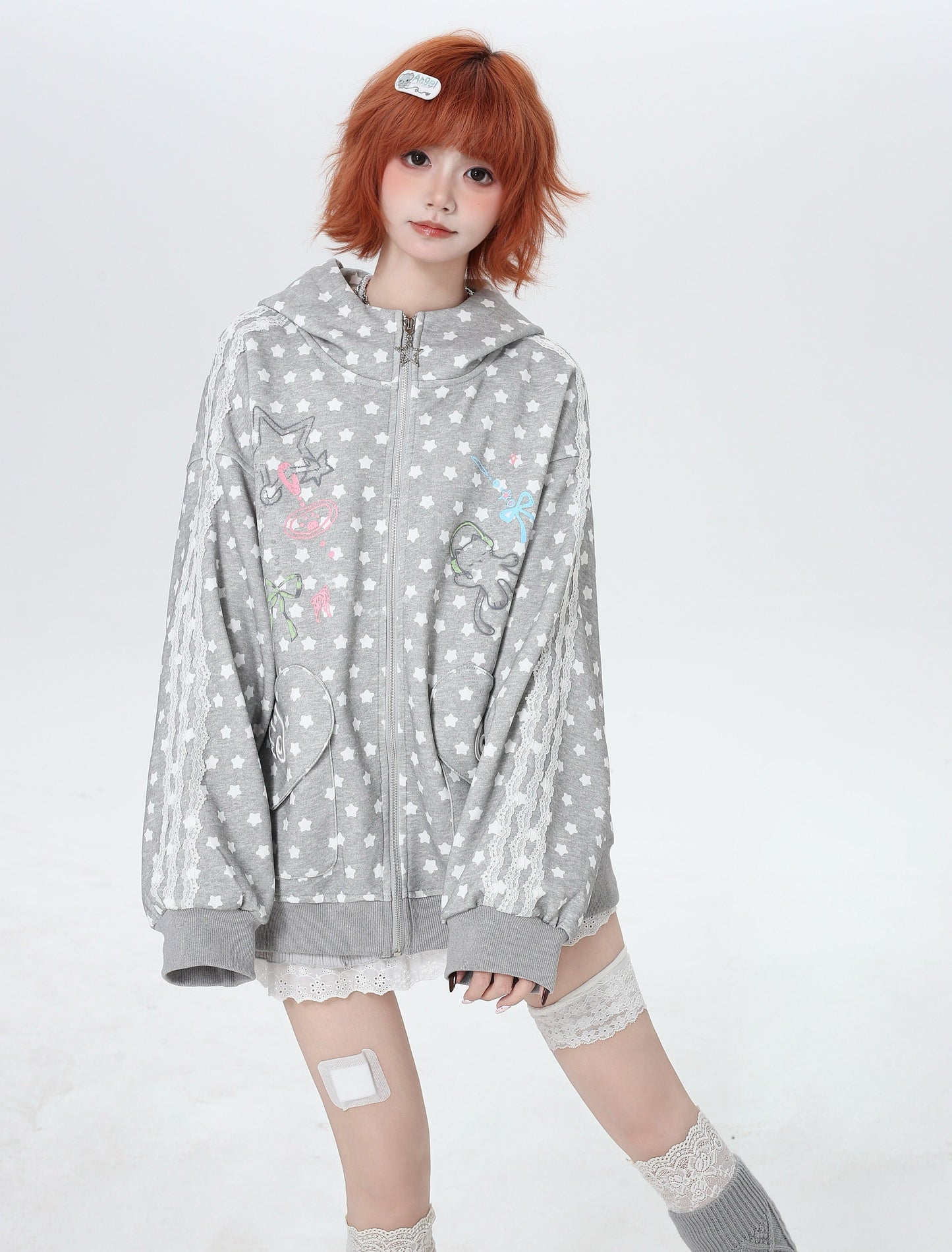 春先ゆる地雷風ネコ×星柄フードスウェット