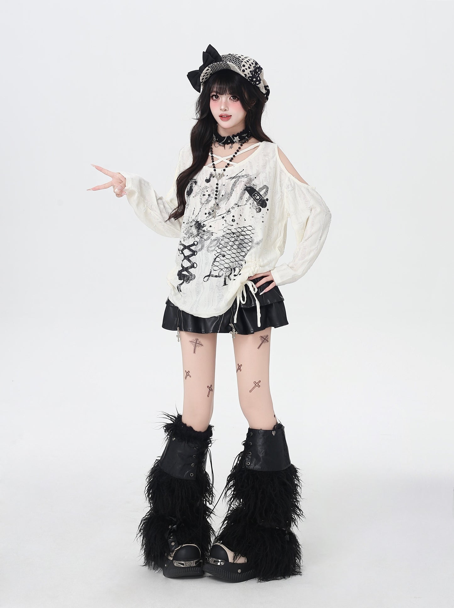 クロス紐×ドロスト オフショル ゆるロンT