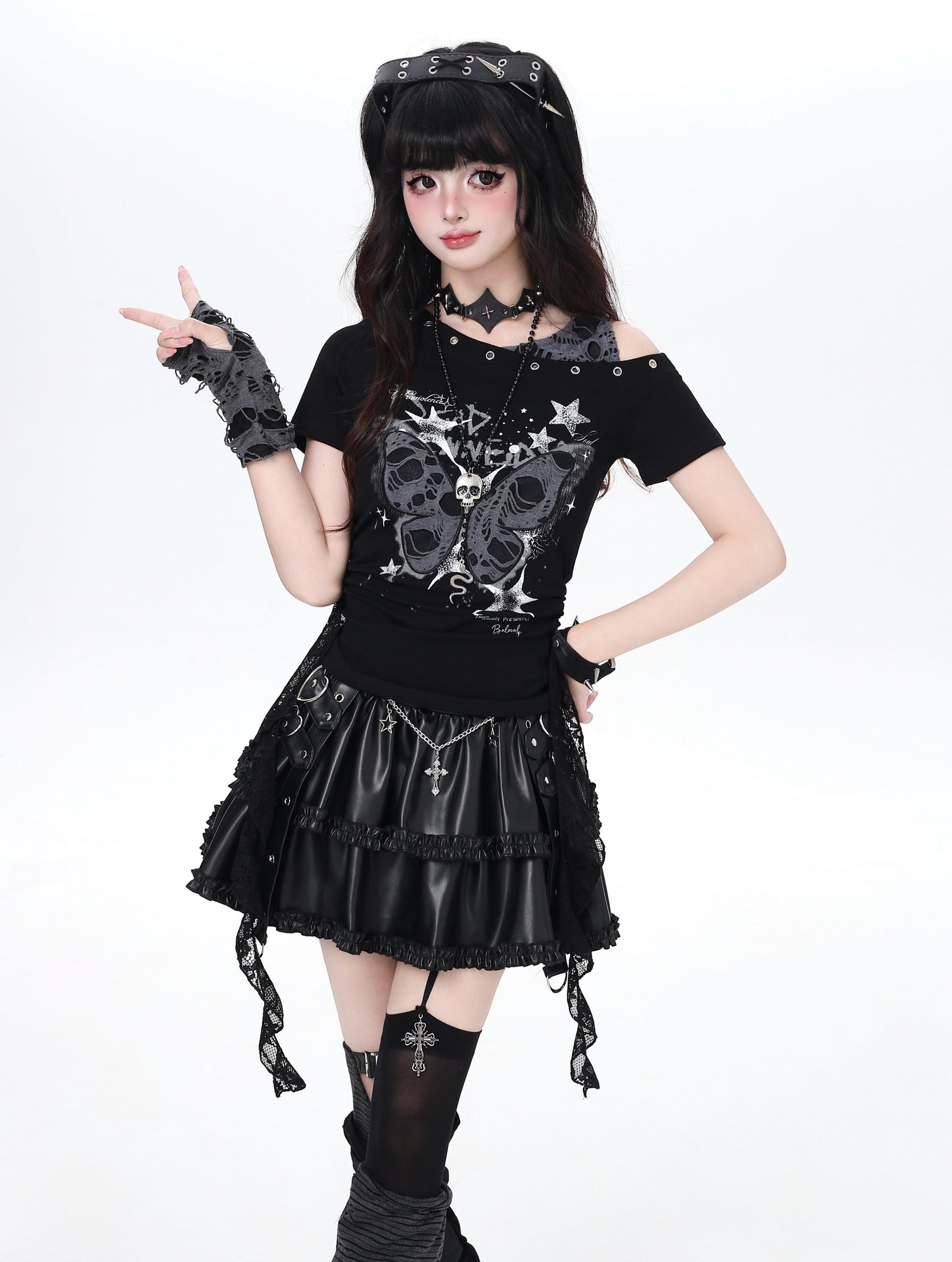 バタフライダメージオフショルT