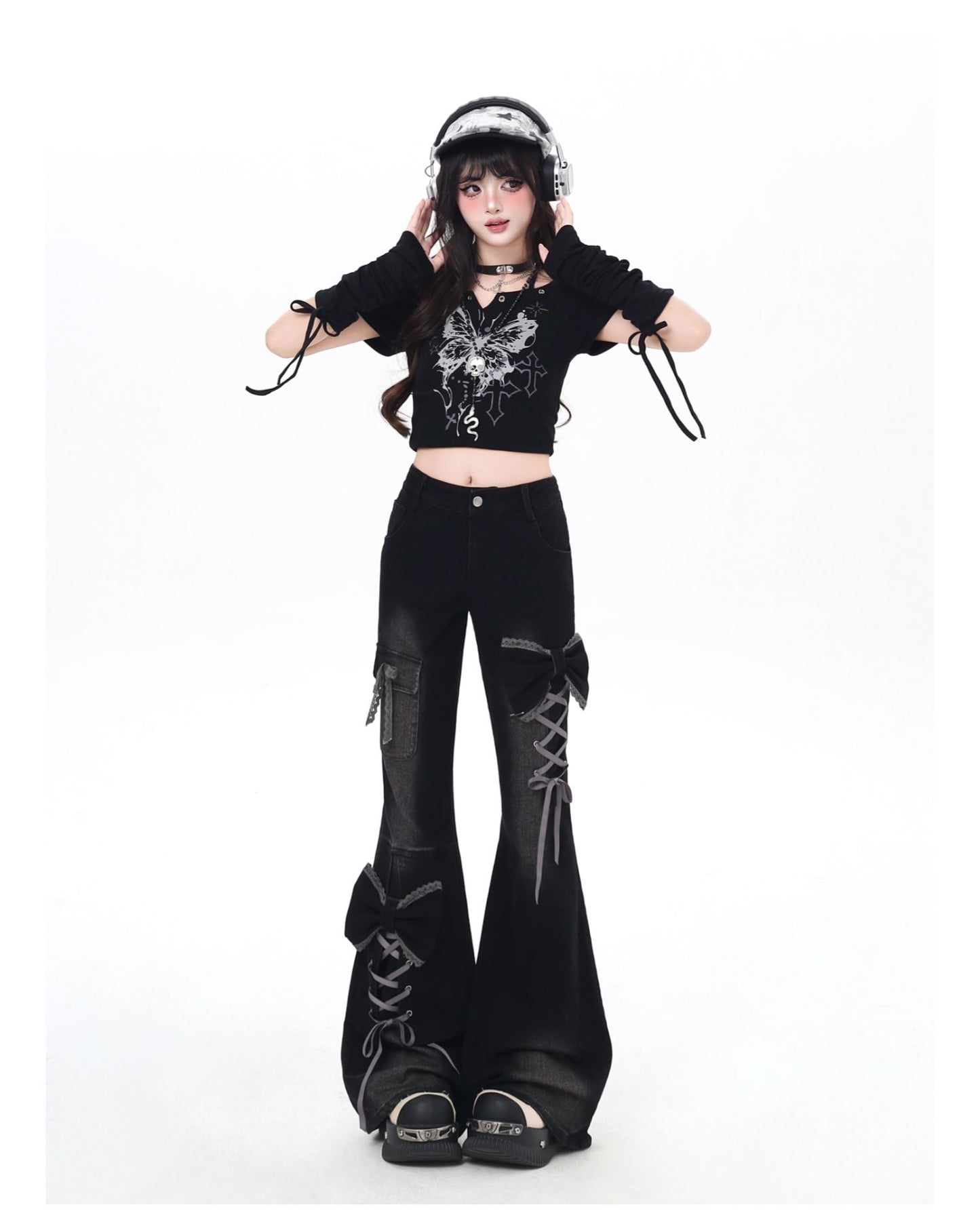 立体リボン×Y2Kハイウエストフレアデニム