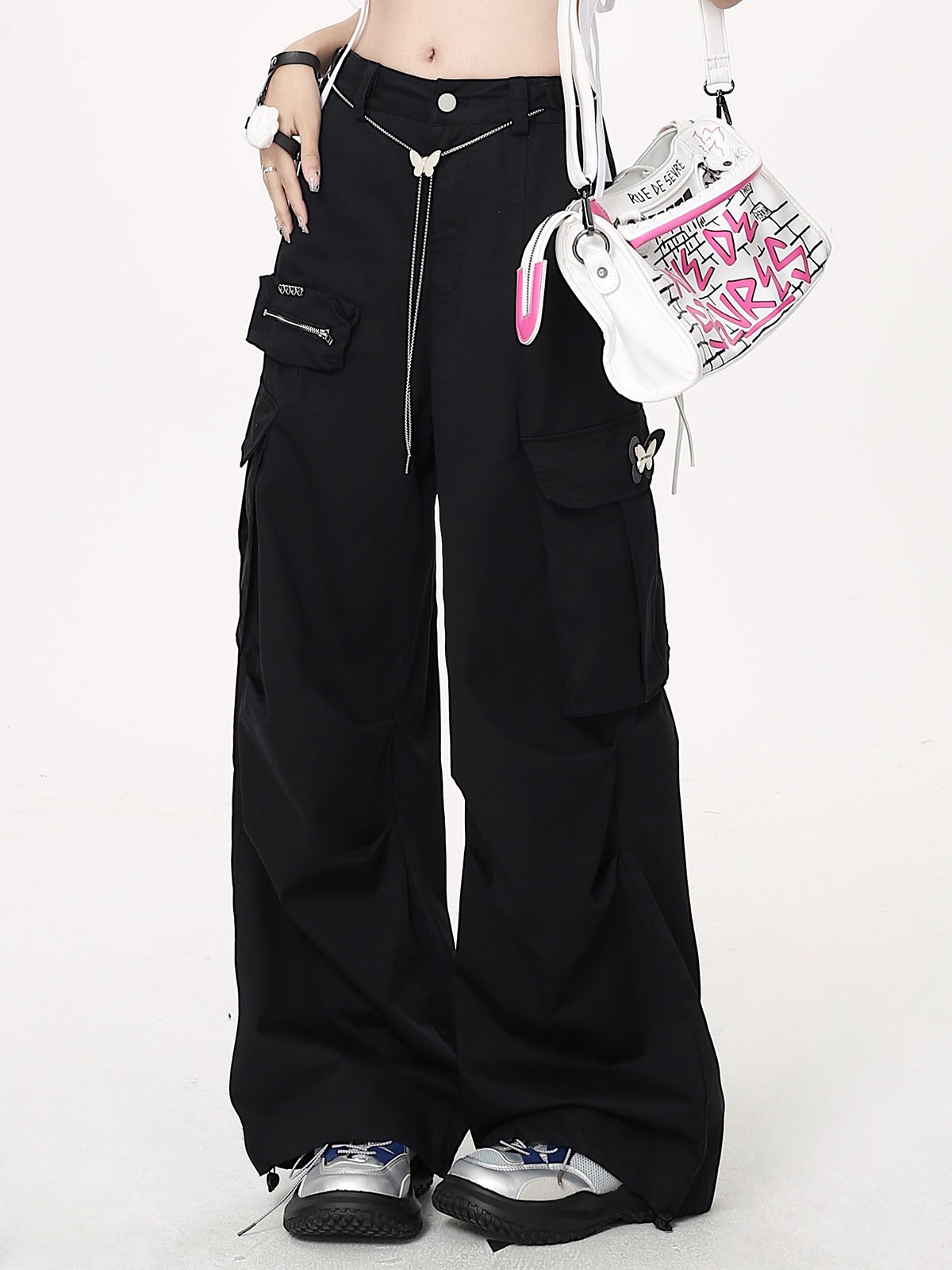 American style vintage work pants with waist chain