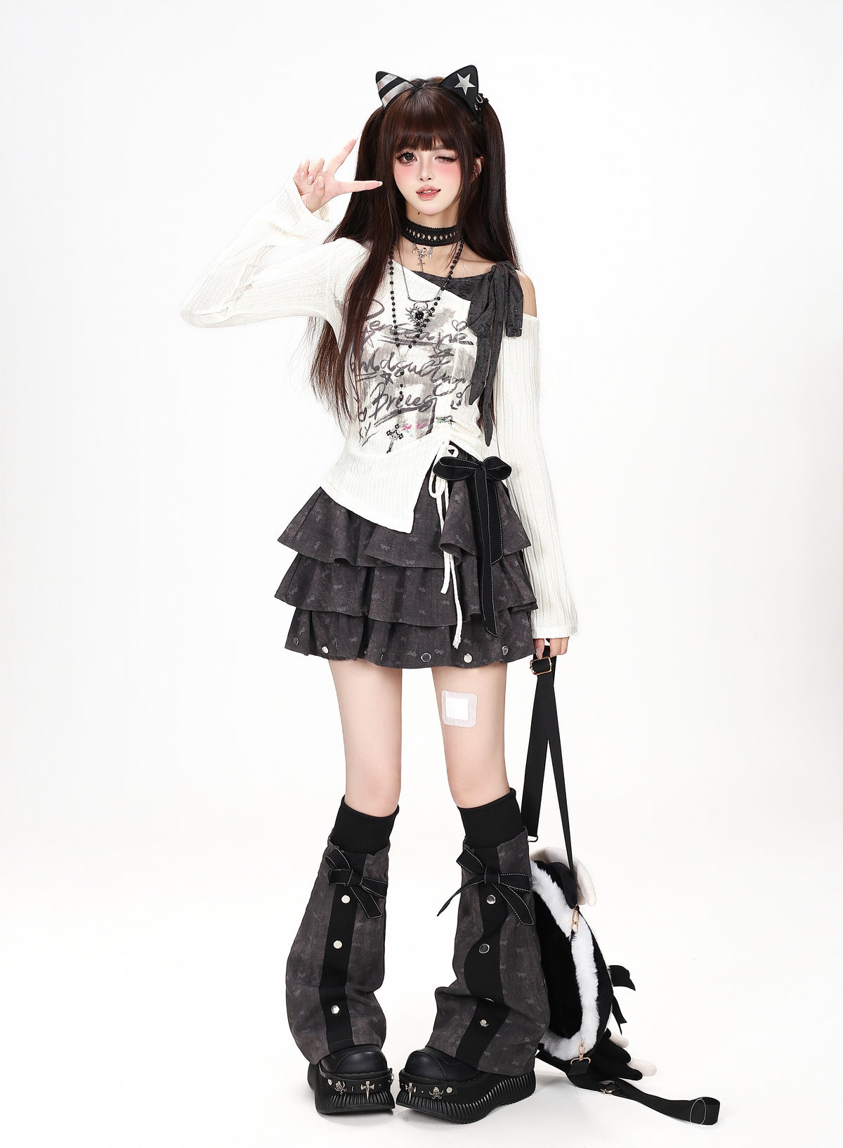 アシメオフショルグラフィックドロストロンT