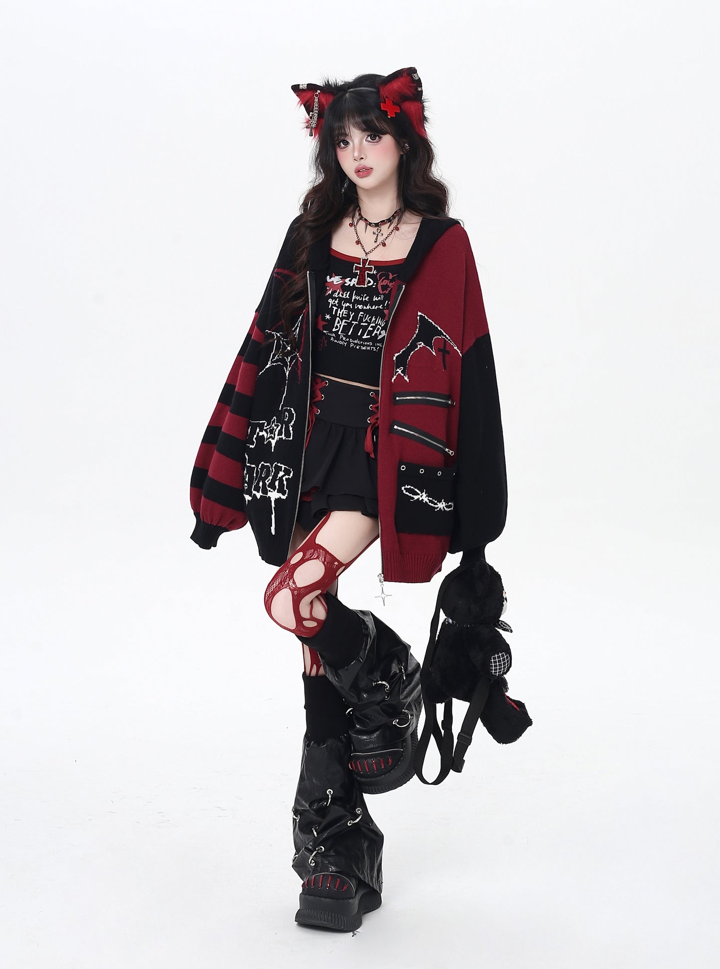 ゴス×ゆる地雷切替ニットカーデ