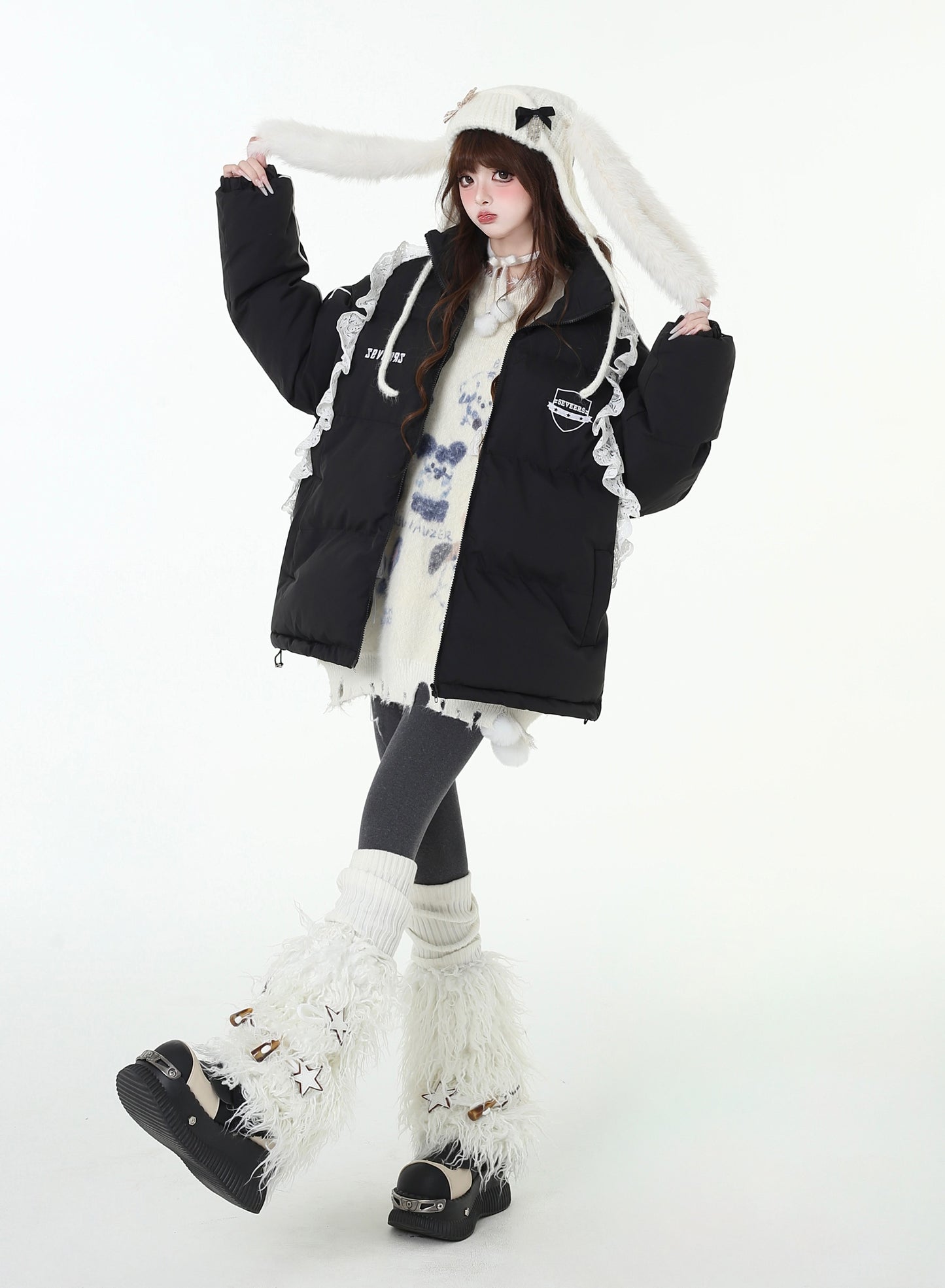 学院風スタンドカラーオーバーサイズ厚手暖かコート