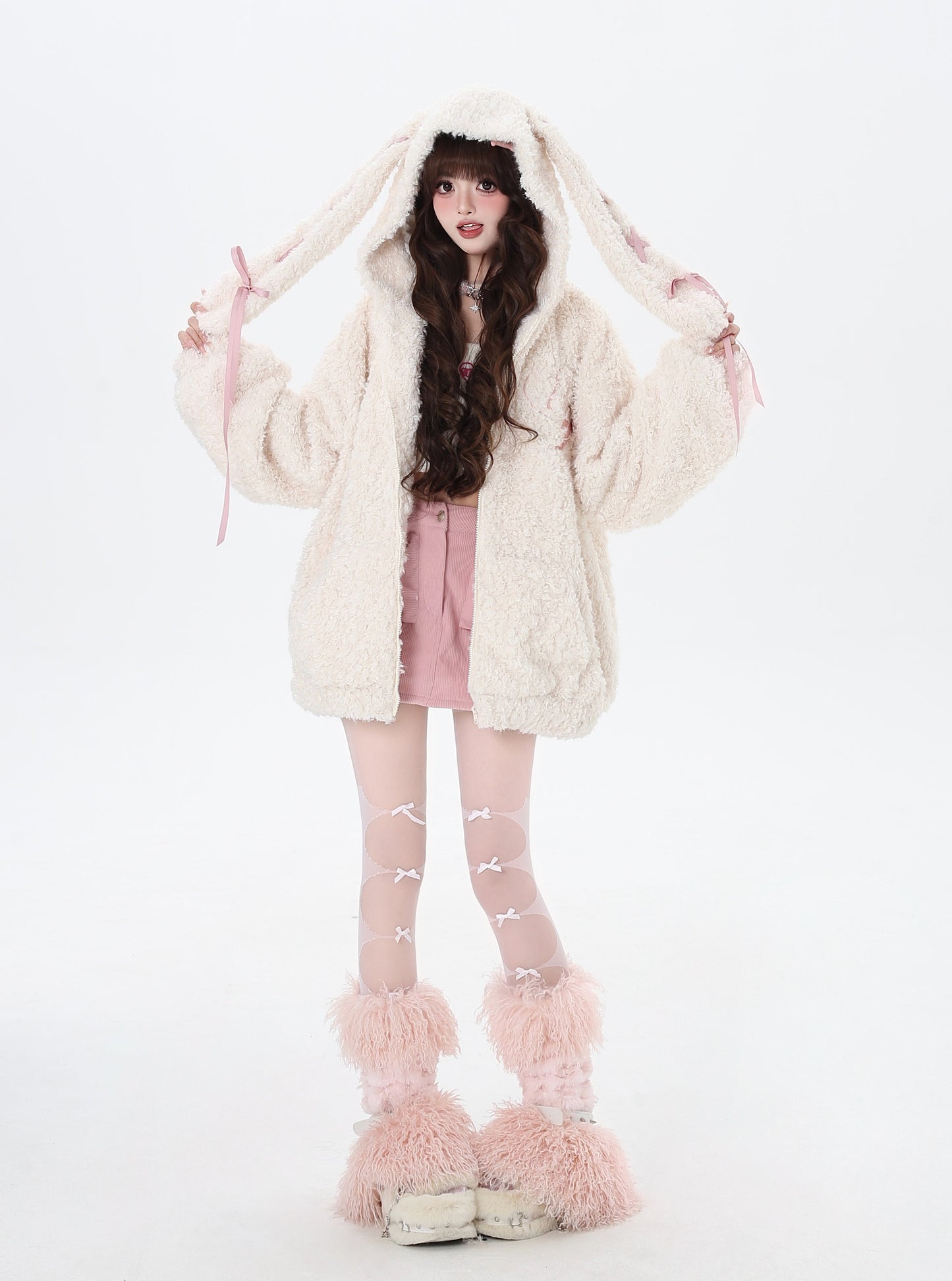 うさ耳付きふわふわフリースフードコート