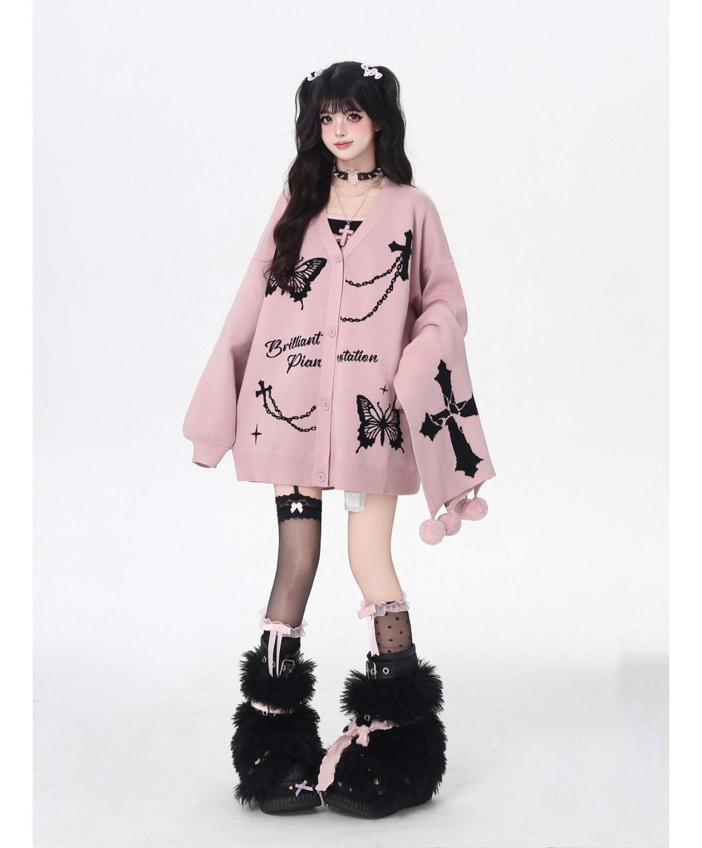 スイート×クールVネック十字架デザインニットカーディガン