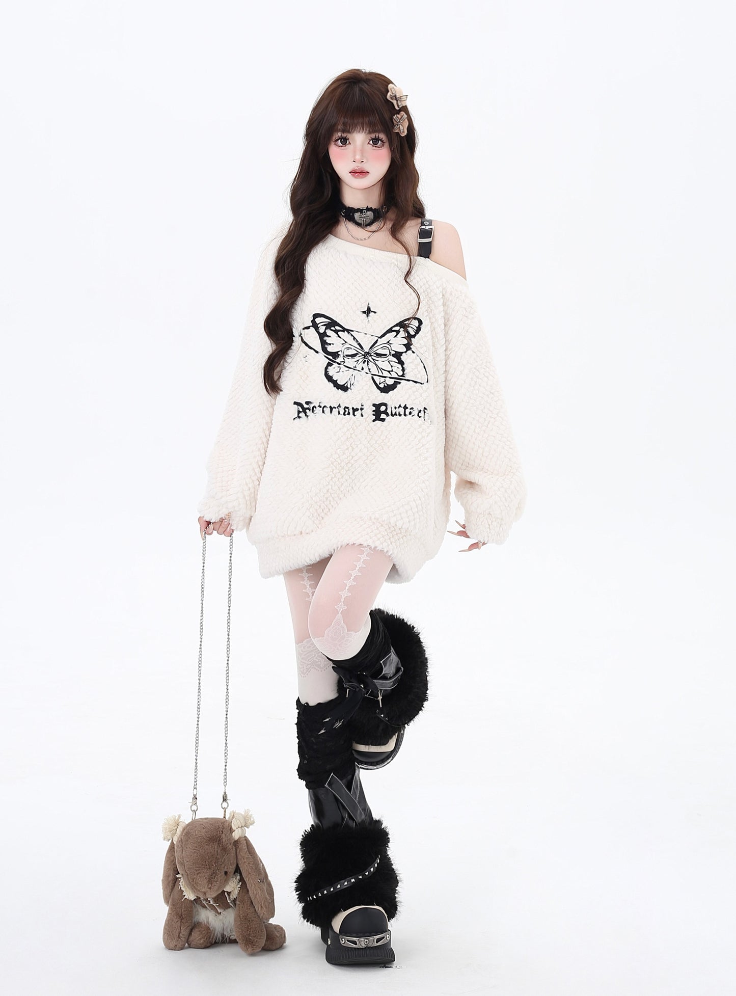 バタフライフリース片肩オーバーサイズセーター