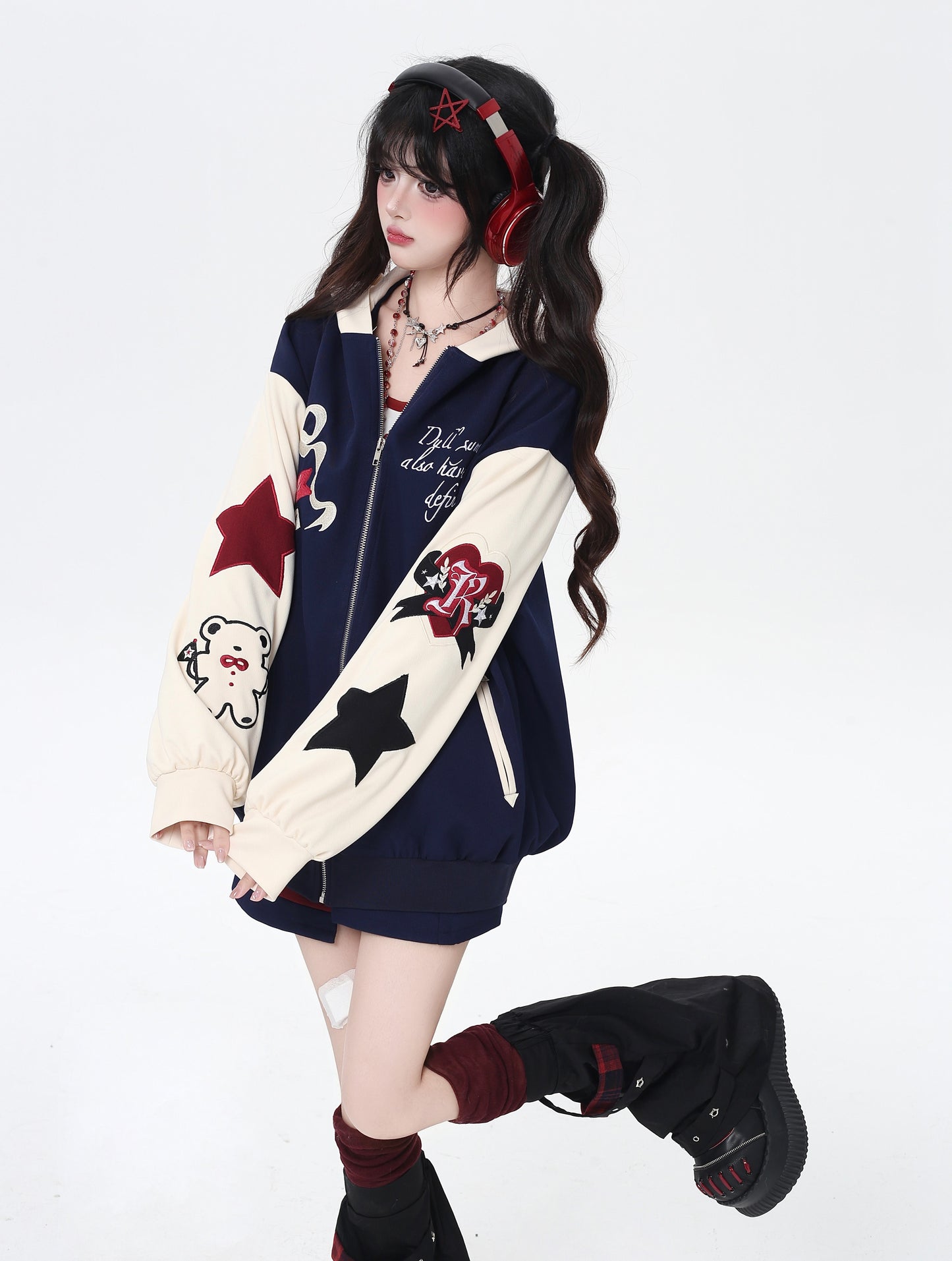 くま刺繍ストリートブルゾン|ゆる甘カジュアルアウター