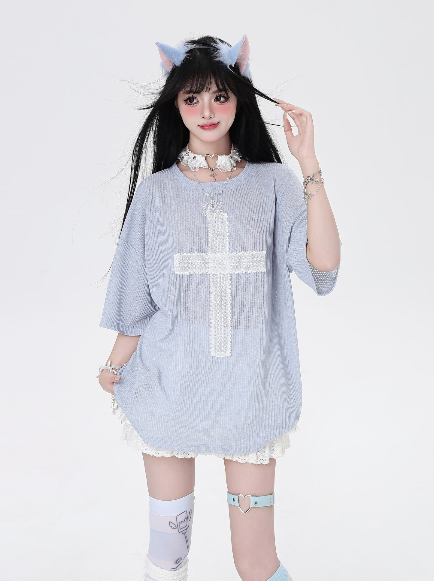 オリジナルアンダーグラウンド大十字刺繍ゆるTシャツ