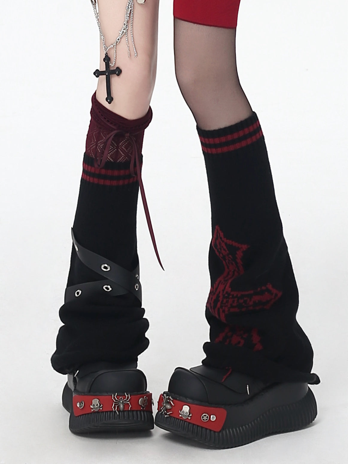 十字架×条纹デザイン感ニーハイソックス