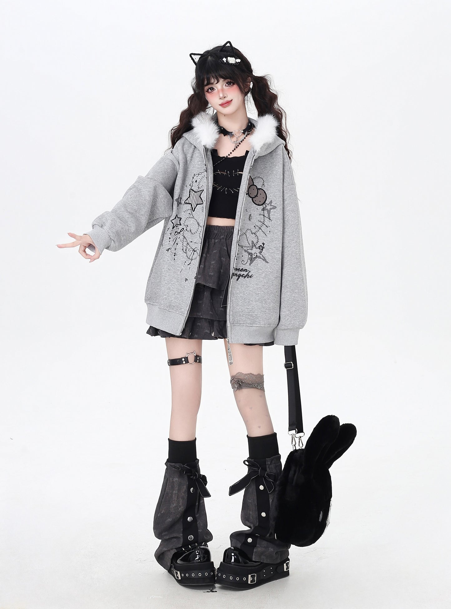 猫モチーフ×甘辛フードコート♡秋冬カジュアル