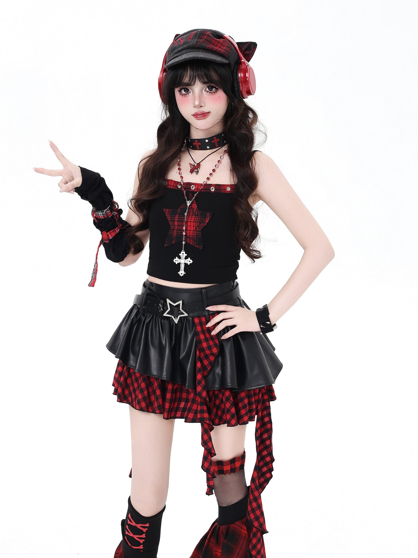闇フリンジレザー アシメスカート