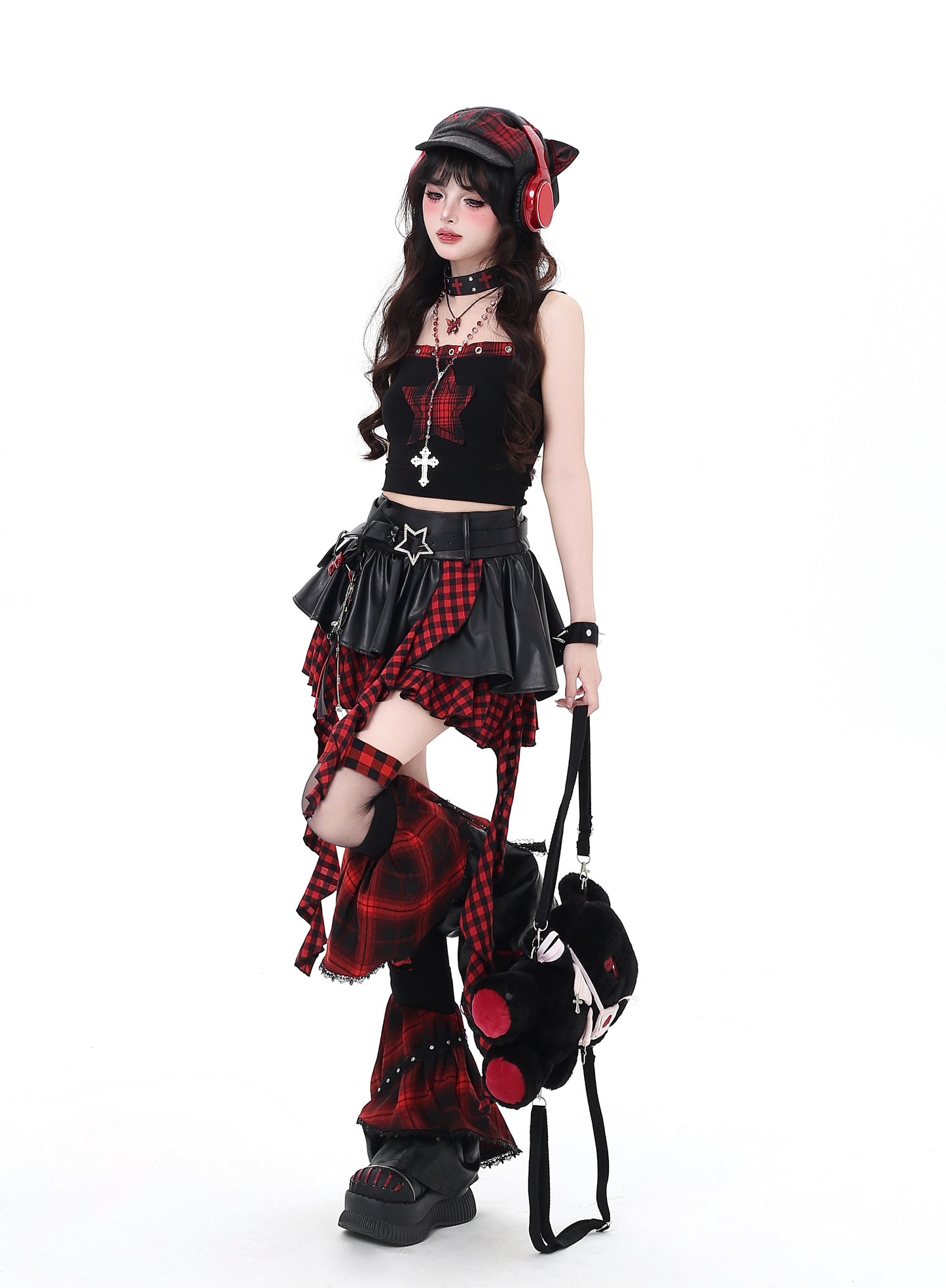 闇フリンジレザー アシメスカート