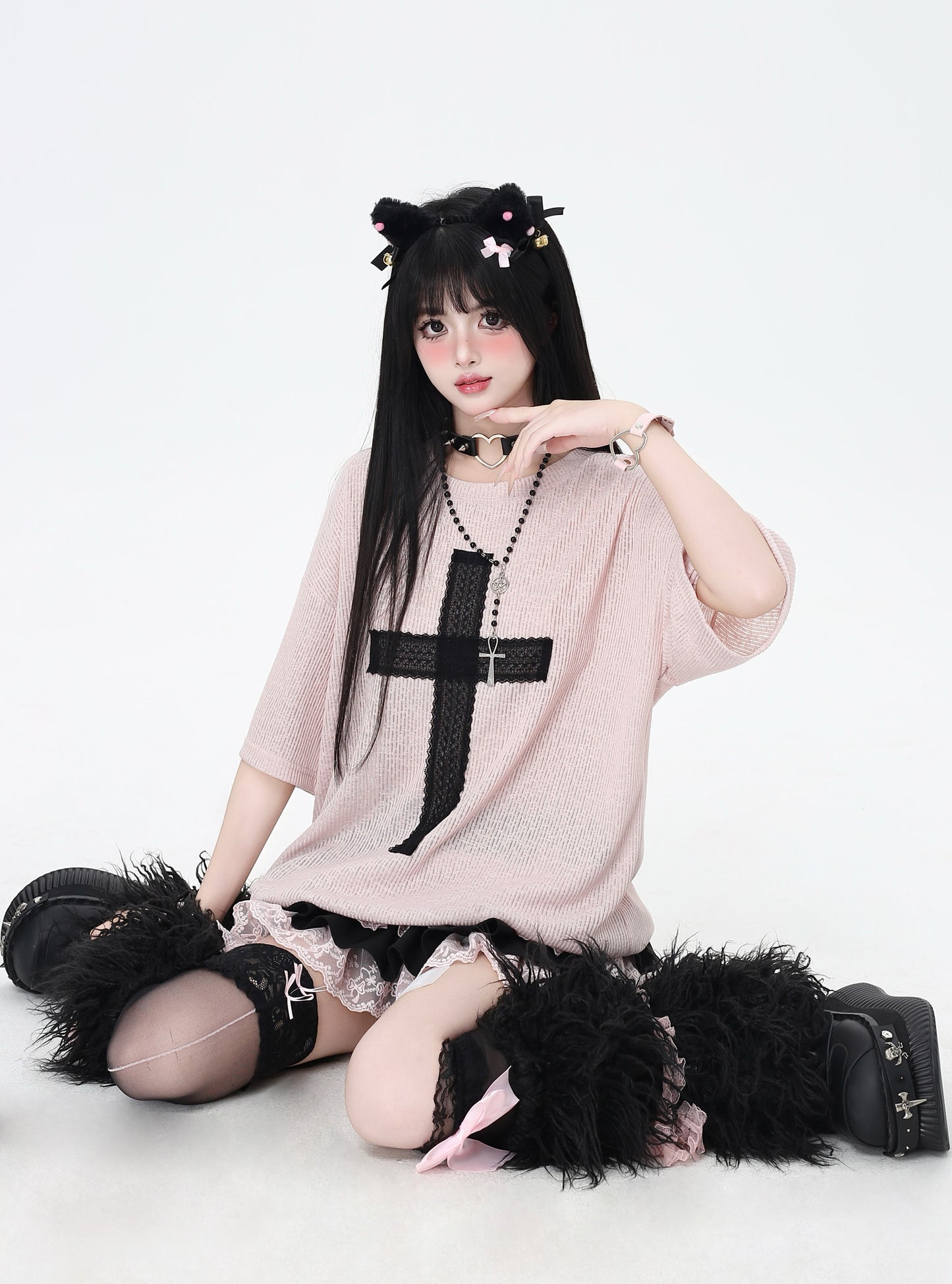 オリジナルアンダーグラウンド大十字刺繍ゆるTシャツ