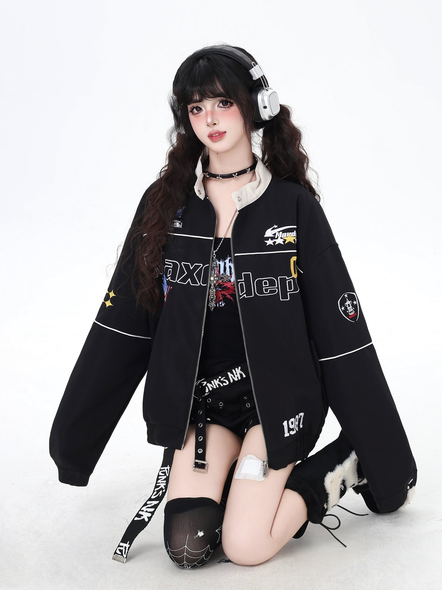 ストリートレトロ☆アメカジバイク風ゆるデザインブルゾン