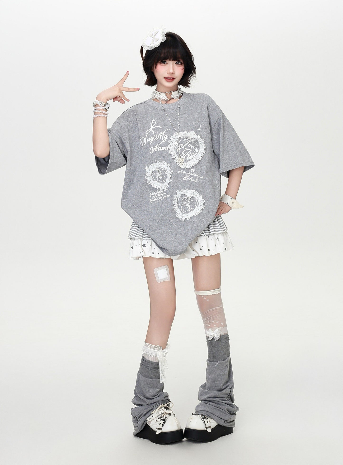 ハートレース薄手ゆるTシャツ