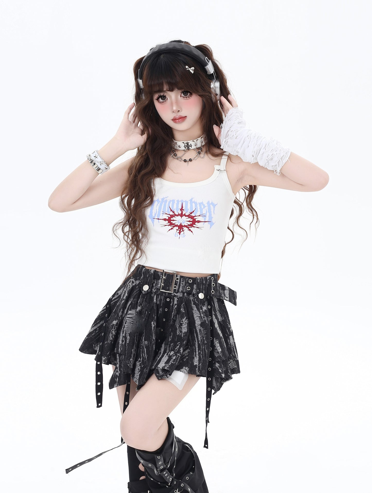Tie-dye irregular vintage denim short skirt