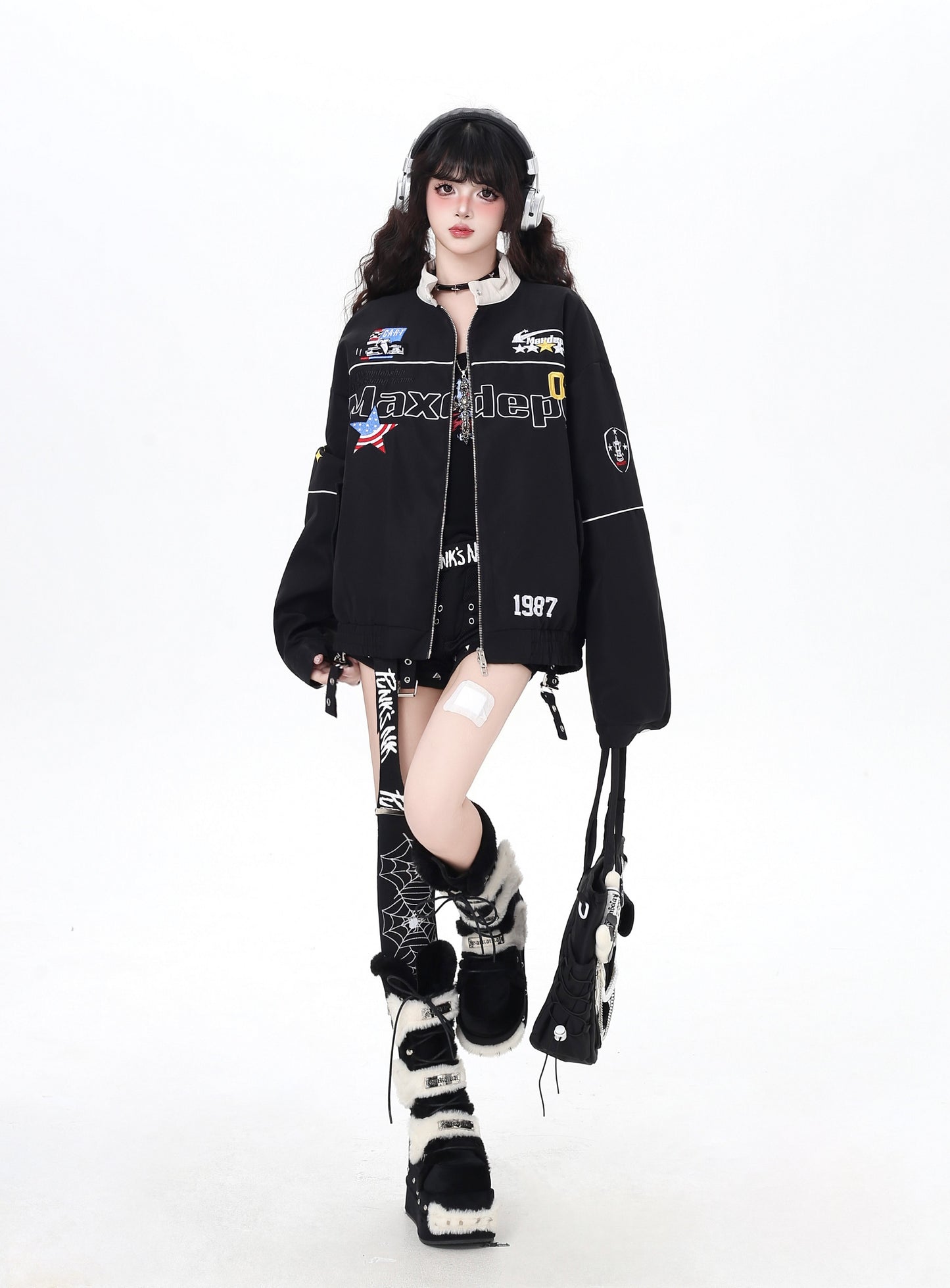 ストリートレトロ☆アメカジバイク風ゆるデザインブルゾン