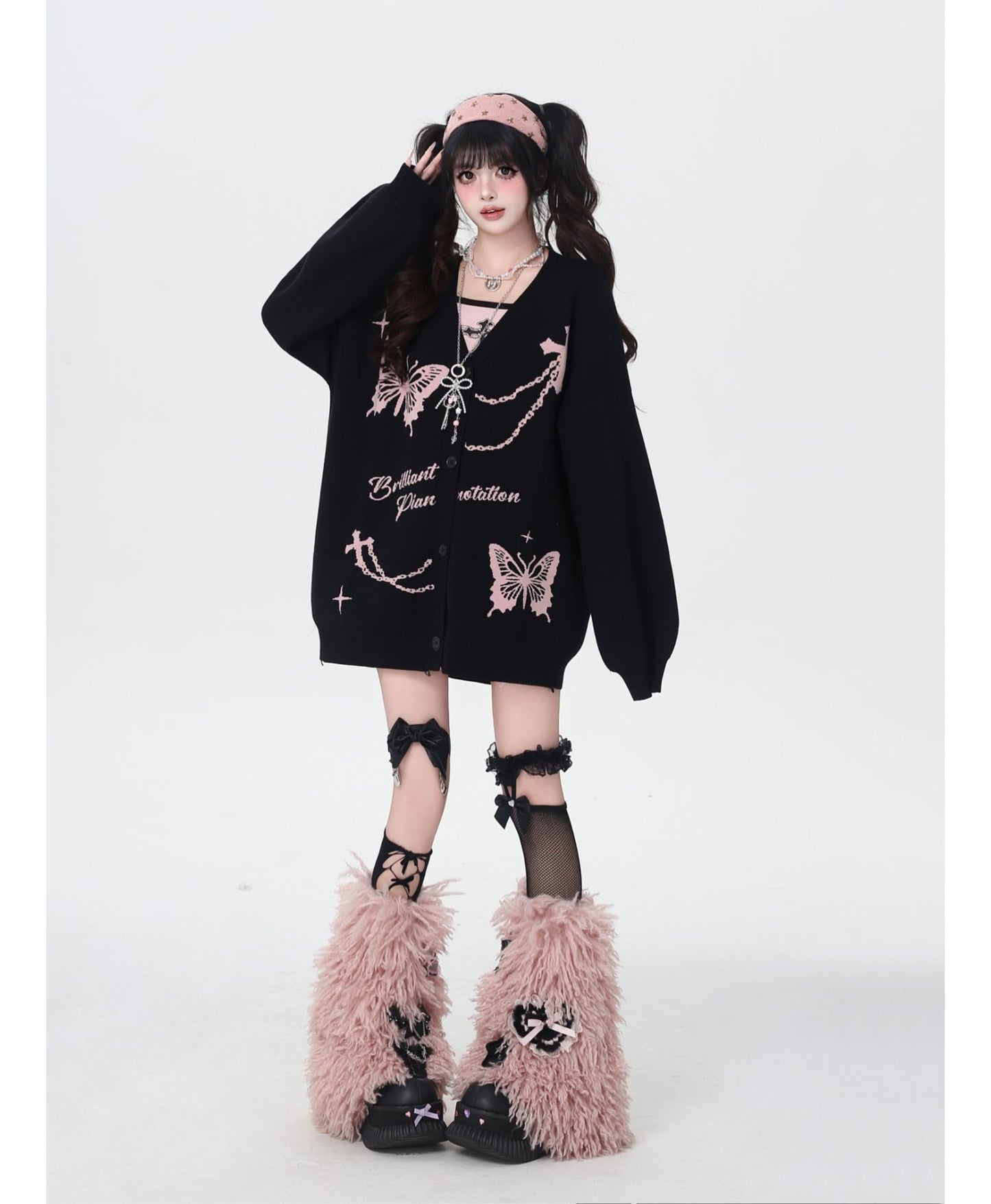 スイート×クールVネック十字架デザインニットカーディガン