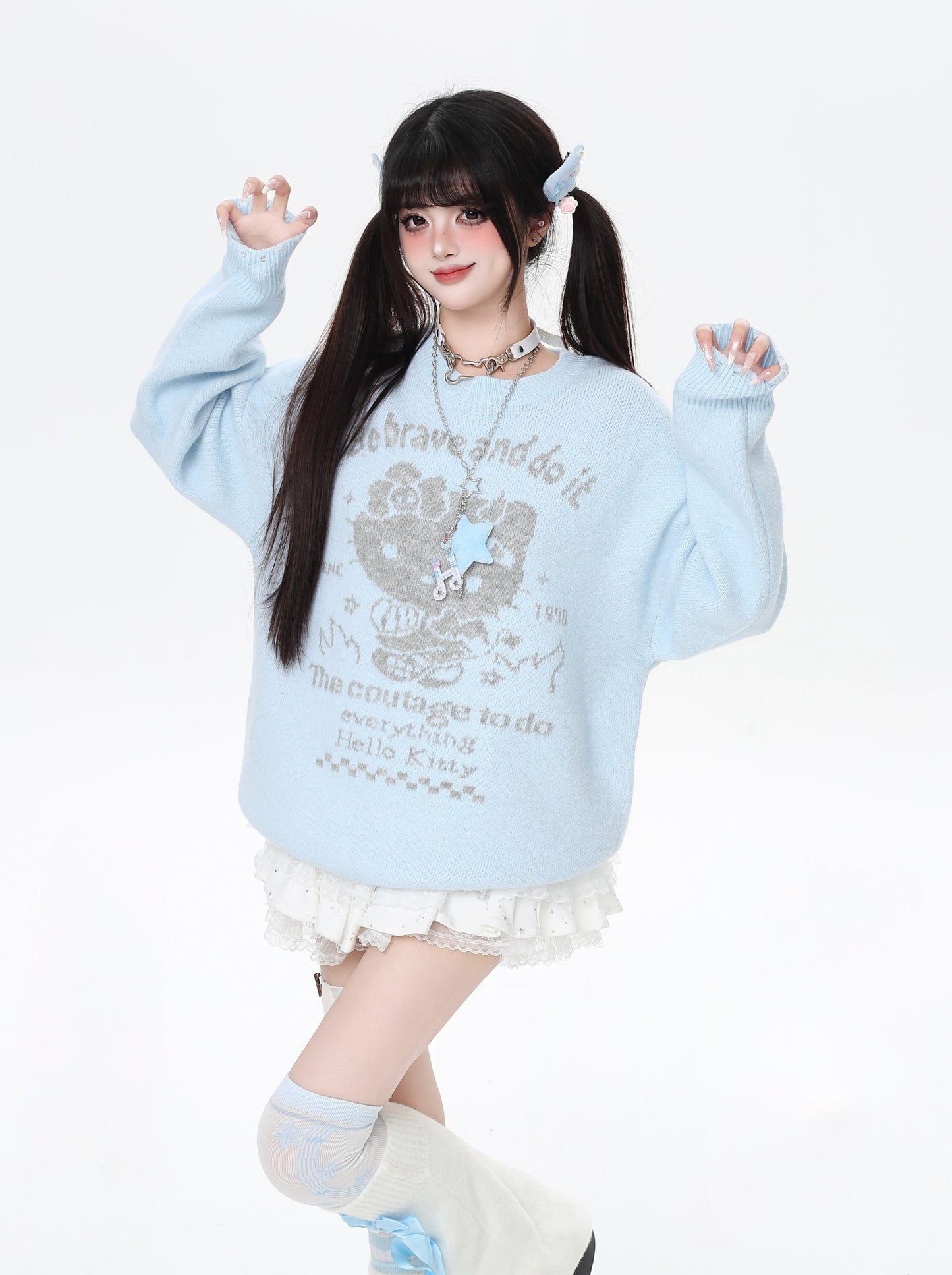 ネコプリントゆるニット