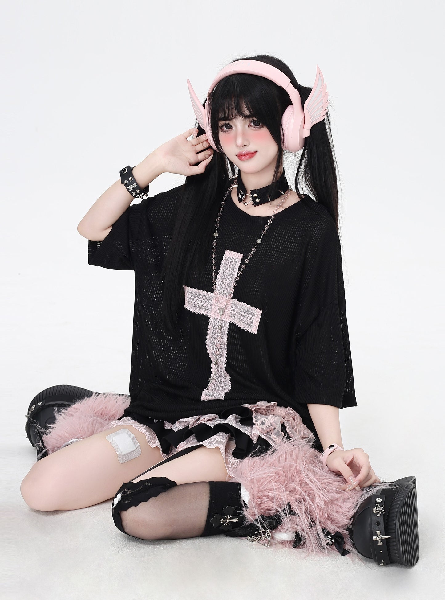 オリジナルアンダーグラウンド大十字刺繍ゆるTシャツ