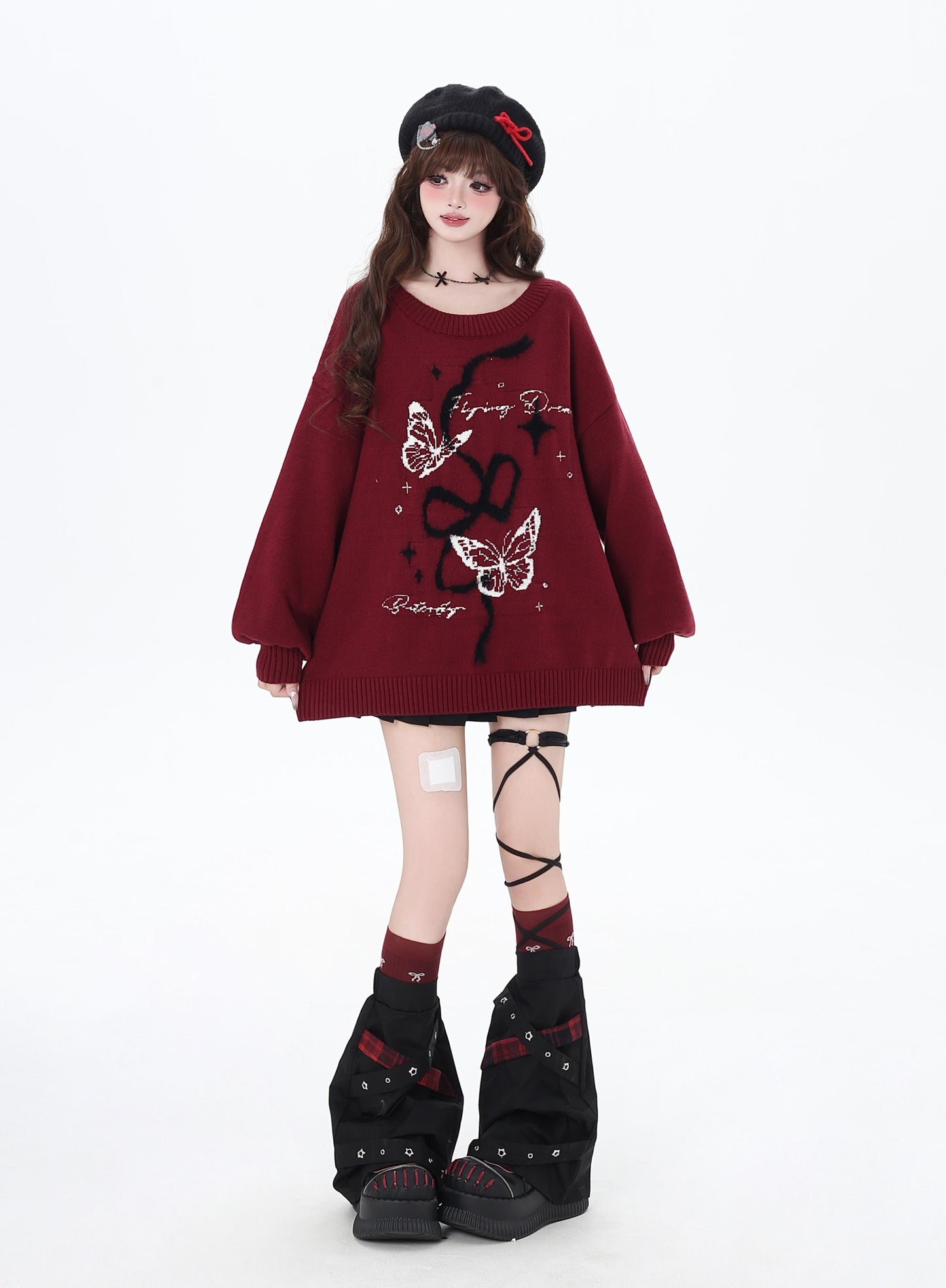 斜め肩デザインのシンプルニット