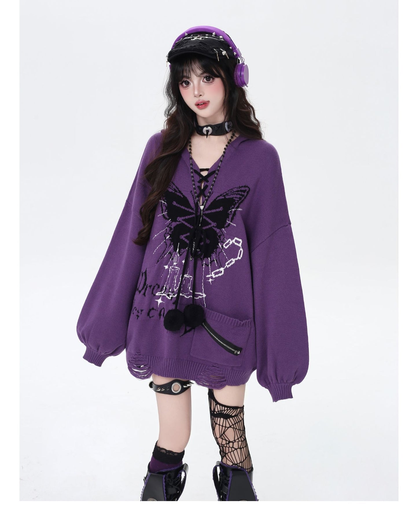 🦋Vネックリボンフーディゆる甘ニットカーデ