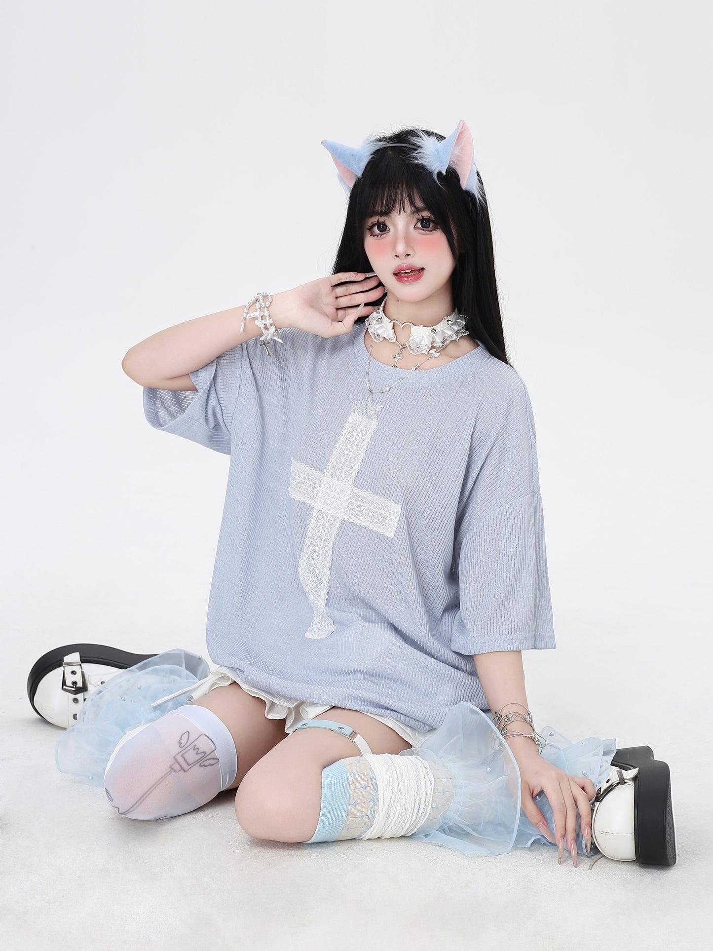 オリジナルアンダーグラウンド大十字刺繍ゆるTシャツ