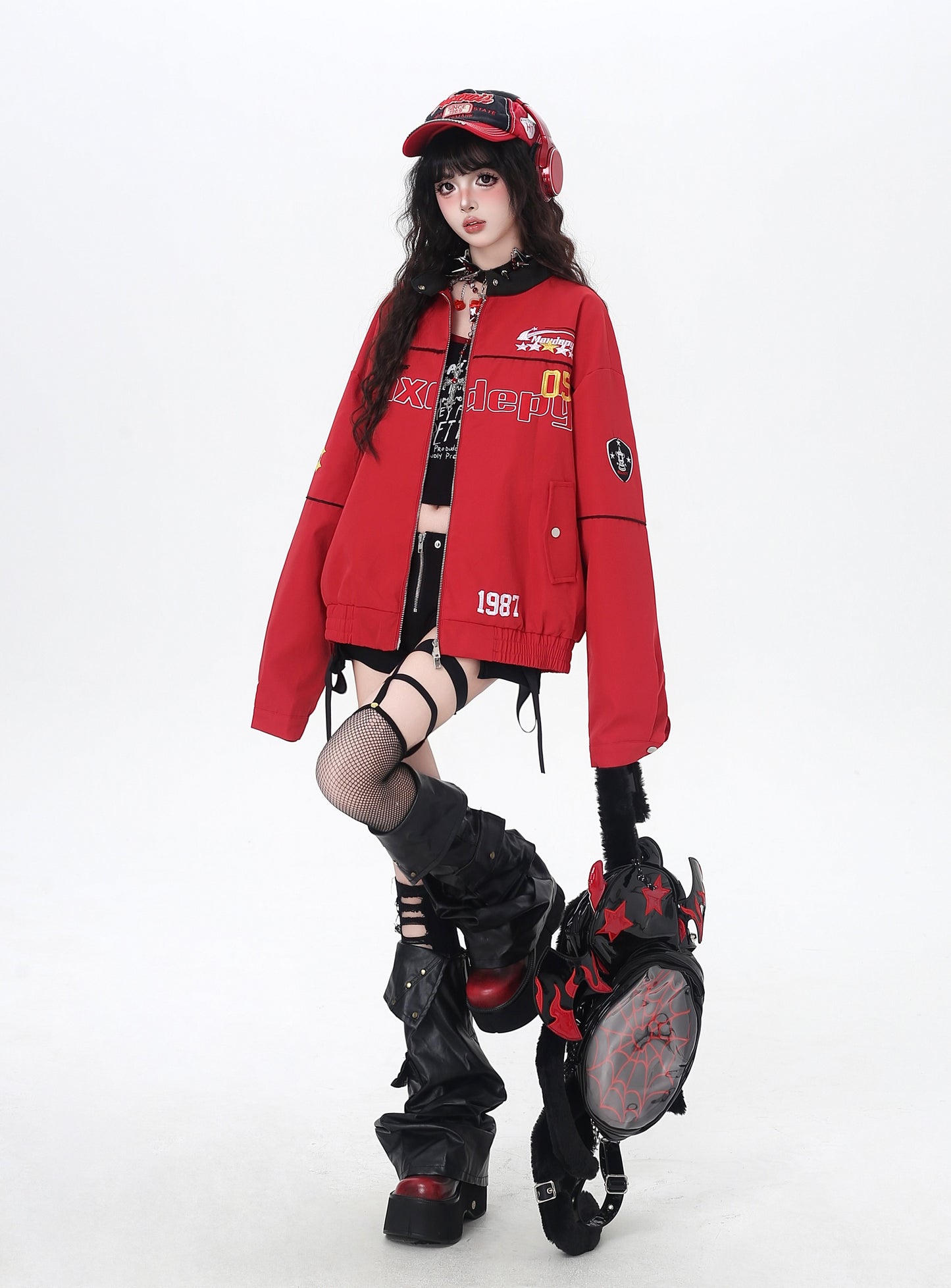 ストリートレトロ☆アメカジバイク風ゆるデザインブルゾン