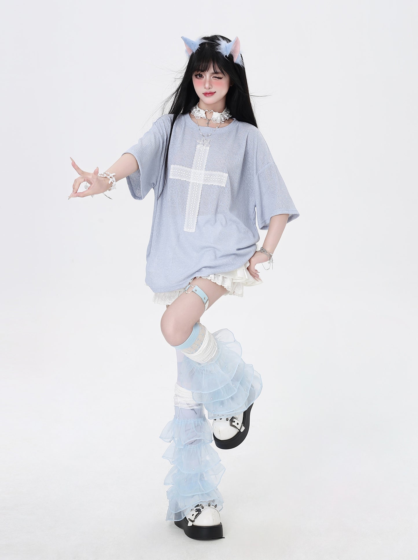オリジナルアンダーグラウンド大十字刺繍ゆるTシャツ