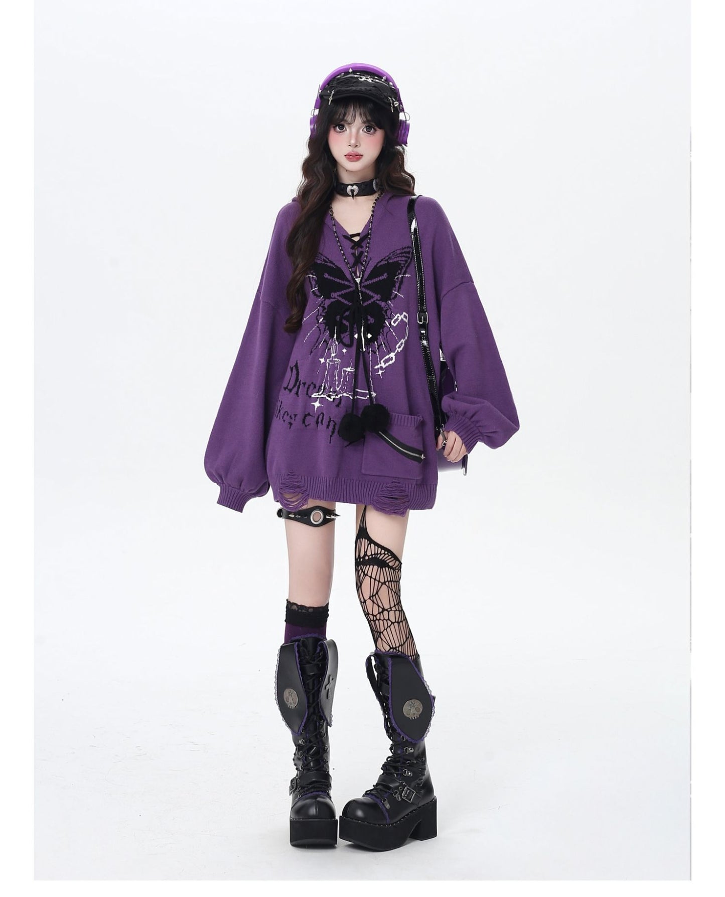 🦋Vネックリボンフーディゆる甘ニットカーデ