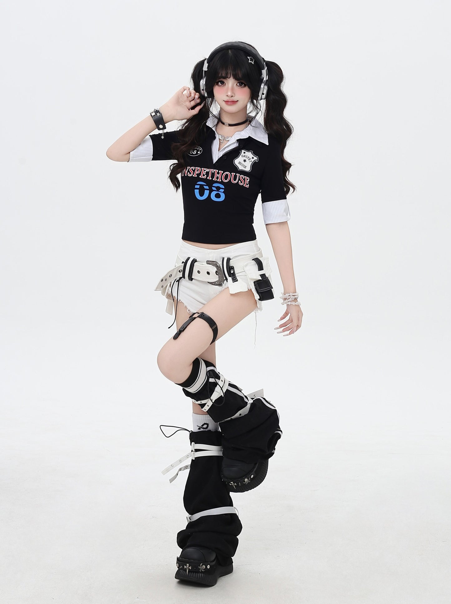 ローライズ✖フリンジベルト付きデニムショーパン