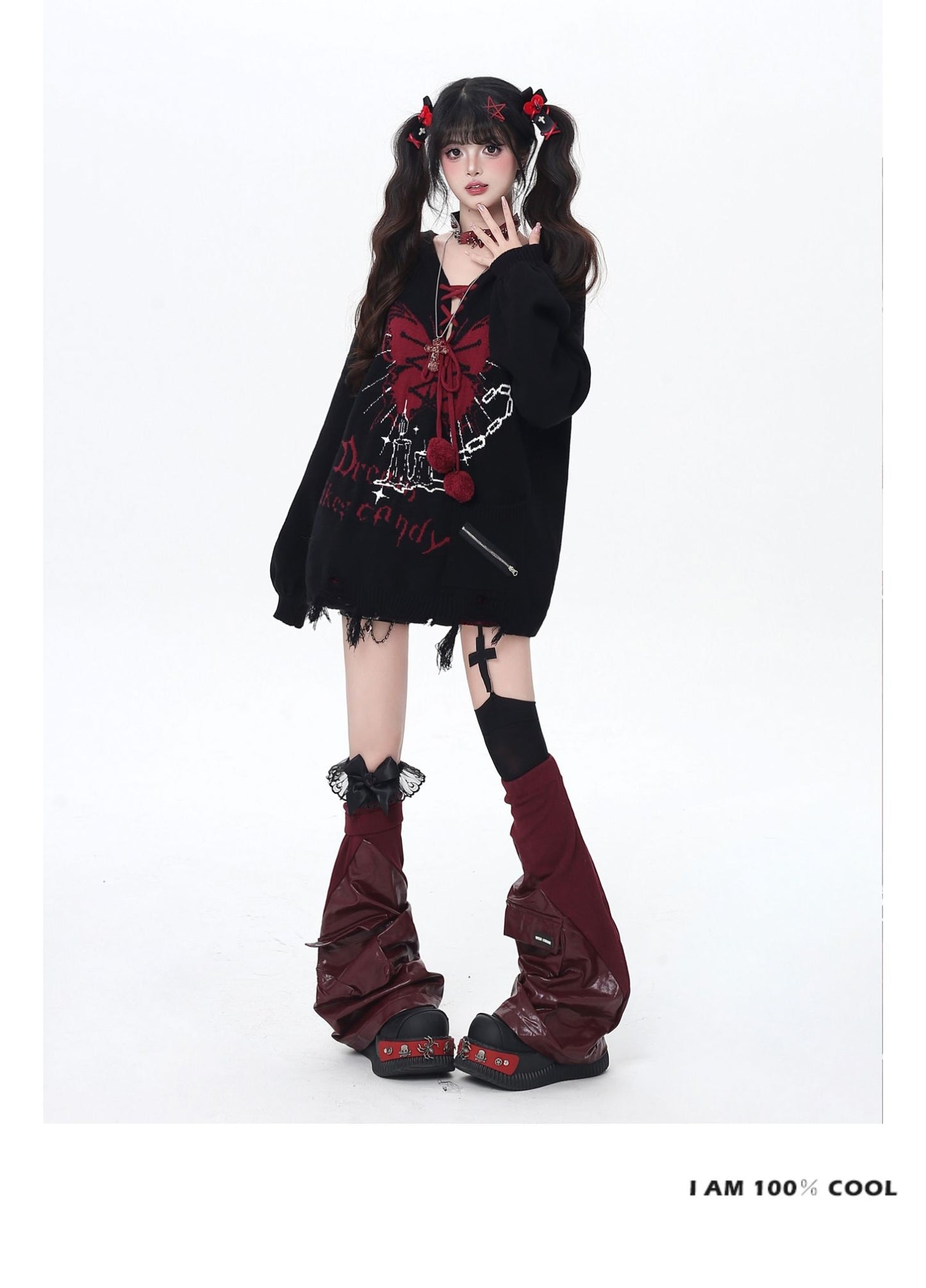 🦋Vネックリボンフーディゆる甘ニットカーデ