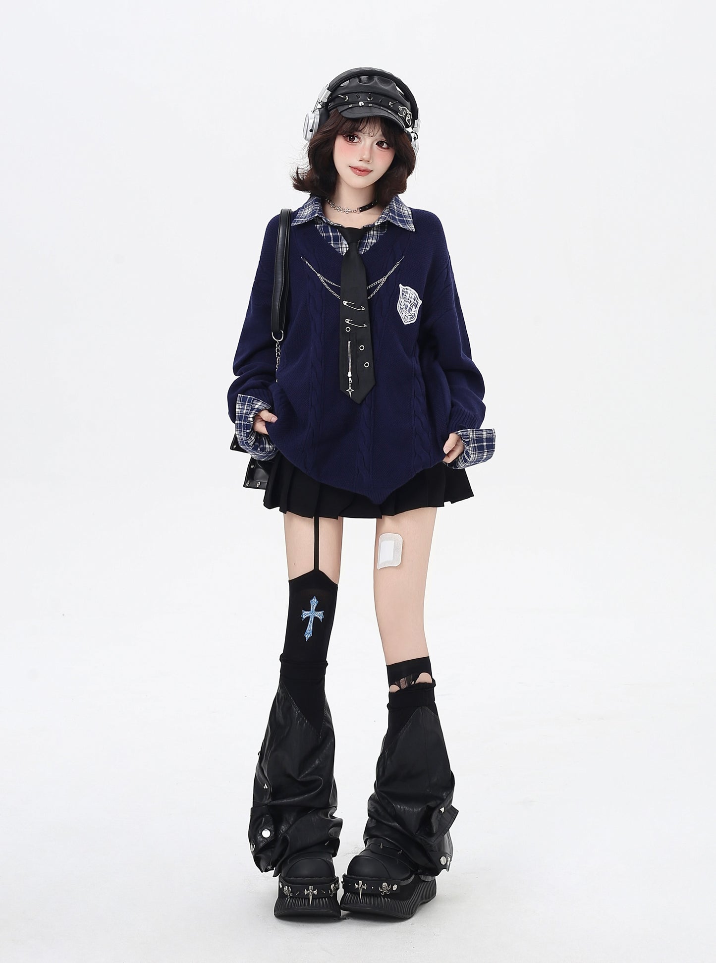 チェックレイヤード風ニット|レトロガーリーカジュアル