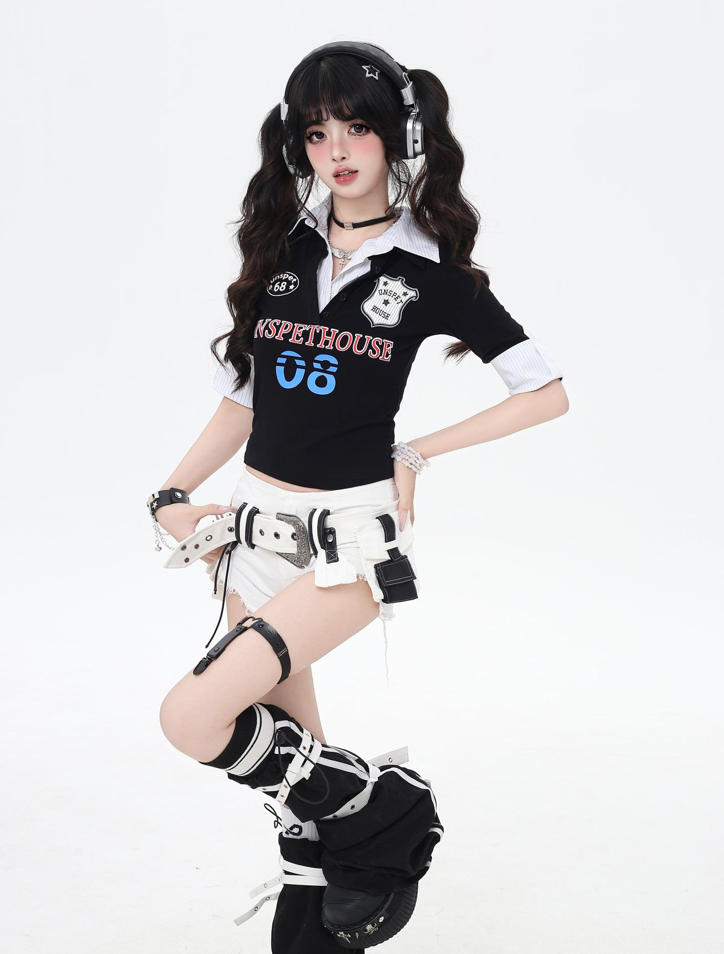 ローライズ✖フリンジベルト付きデニムショーパン