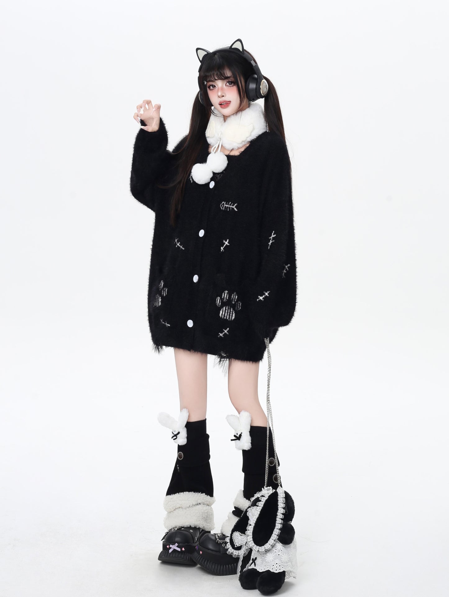 猫の手モチーフ♡ゆる甘ニットカーディガンセット