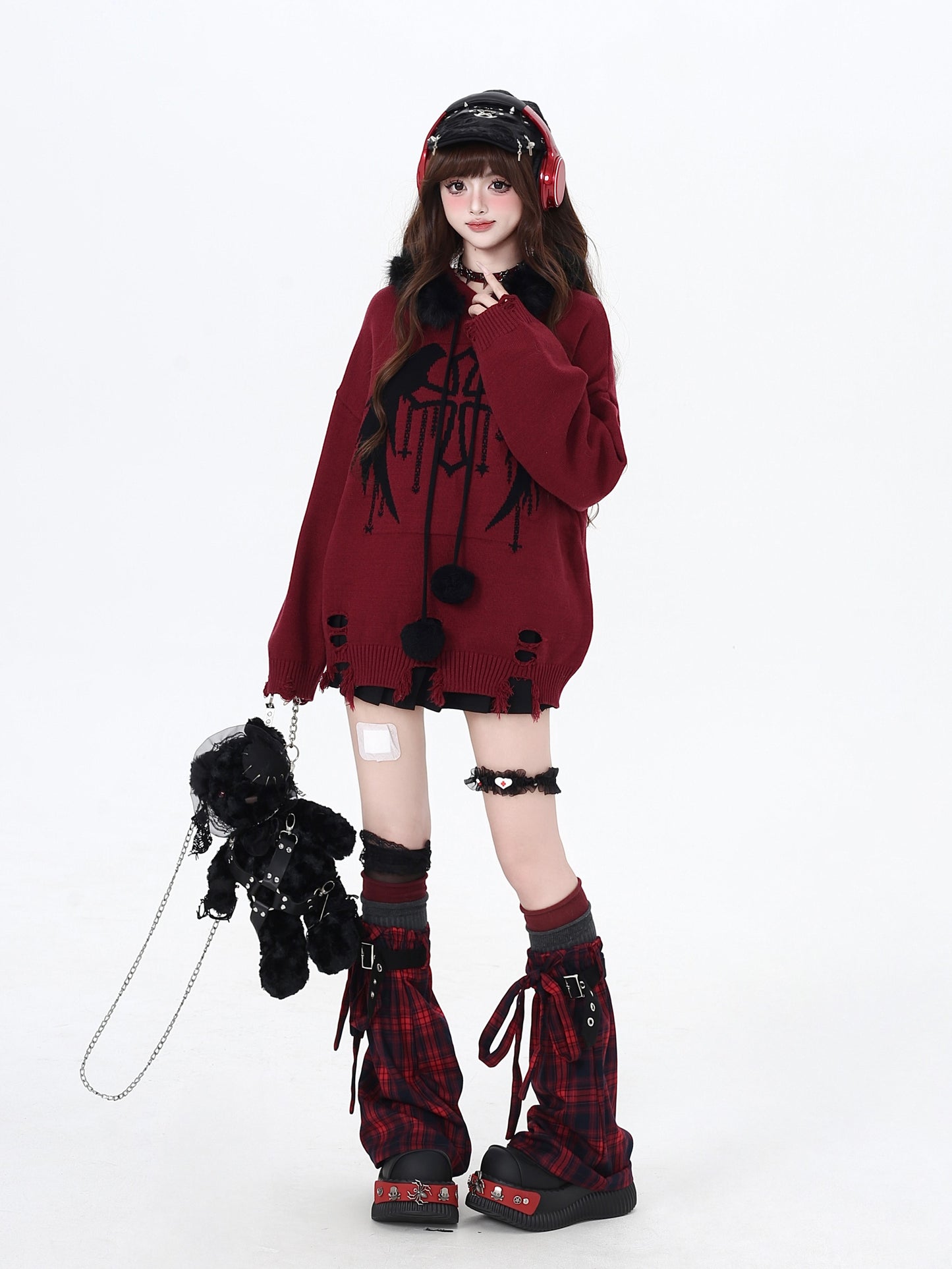 天使の羽モチーフフード付きゆったりセーター