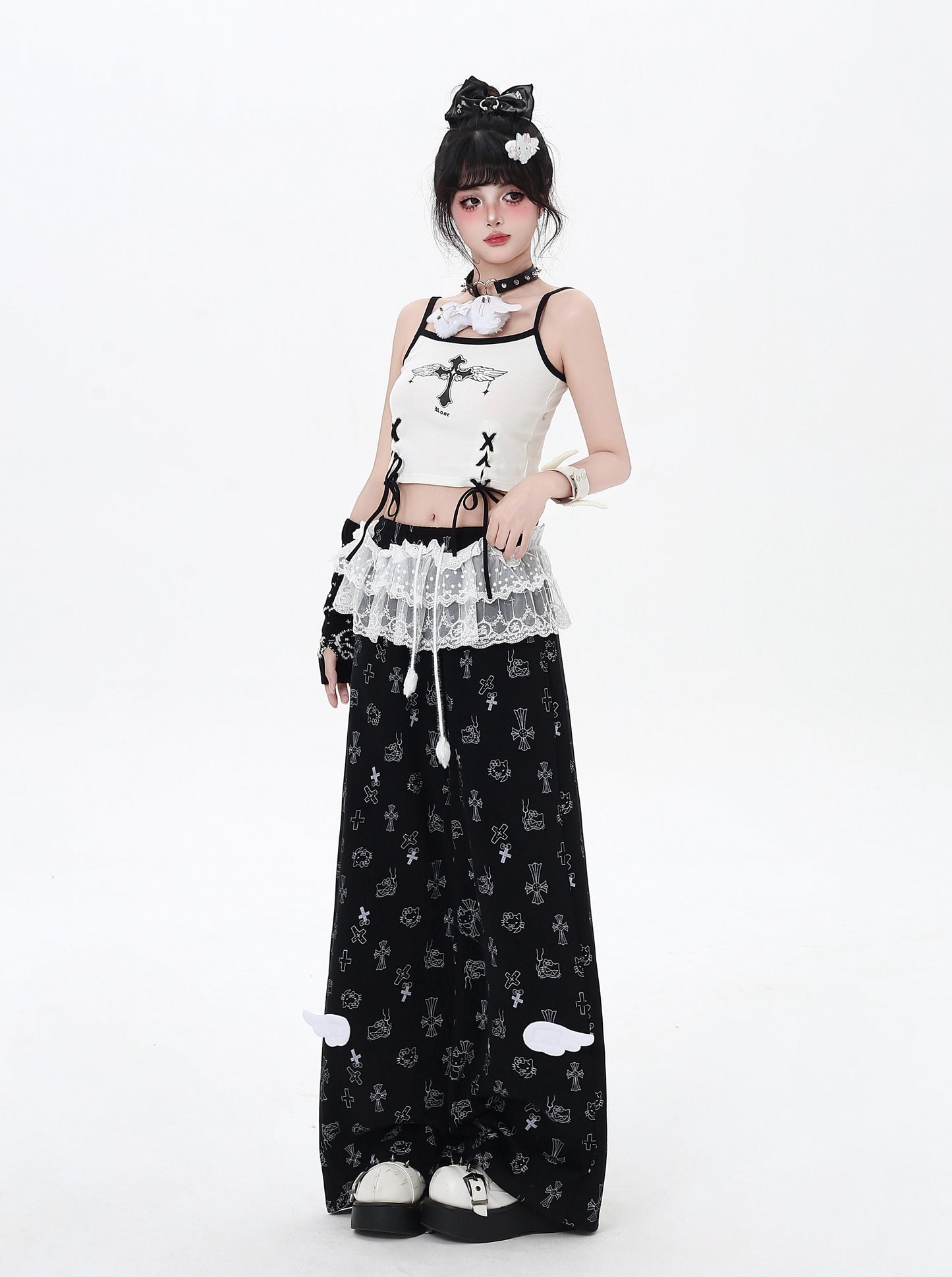 猫柄レーススウェットパンツ🖤ゆる甘ストリート