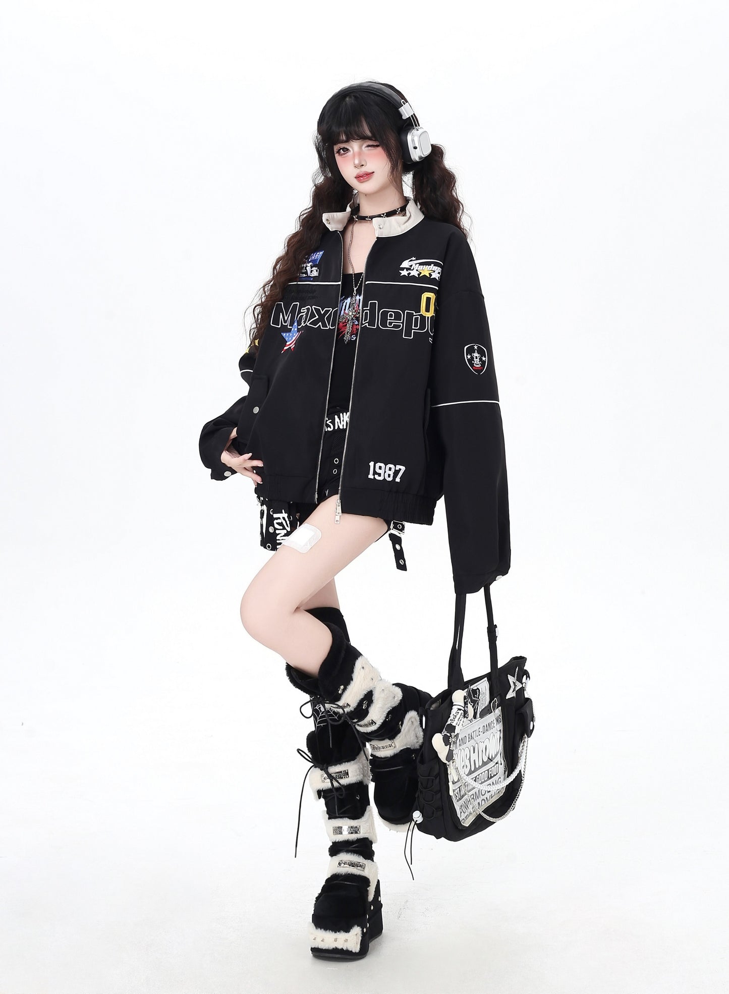 ストリートレトロ☆アメカジバイク風ゆるデザインブルゾン