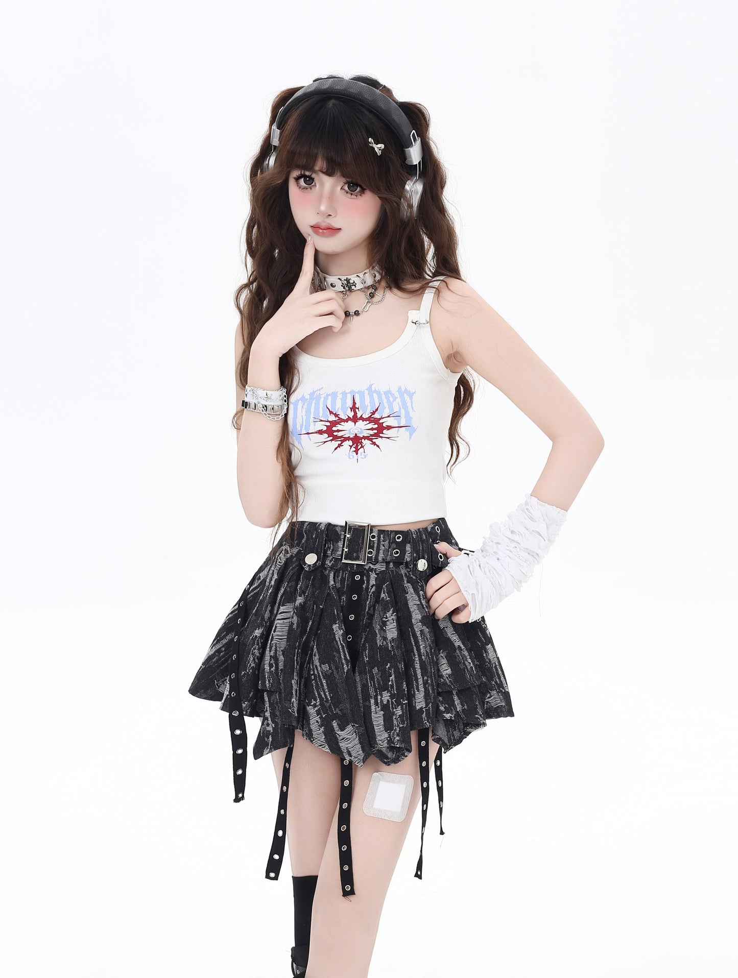 Tie-dye irregular vintage denim short skirt