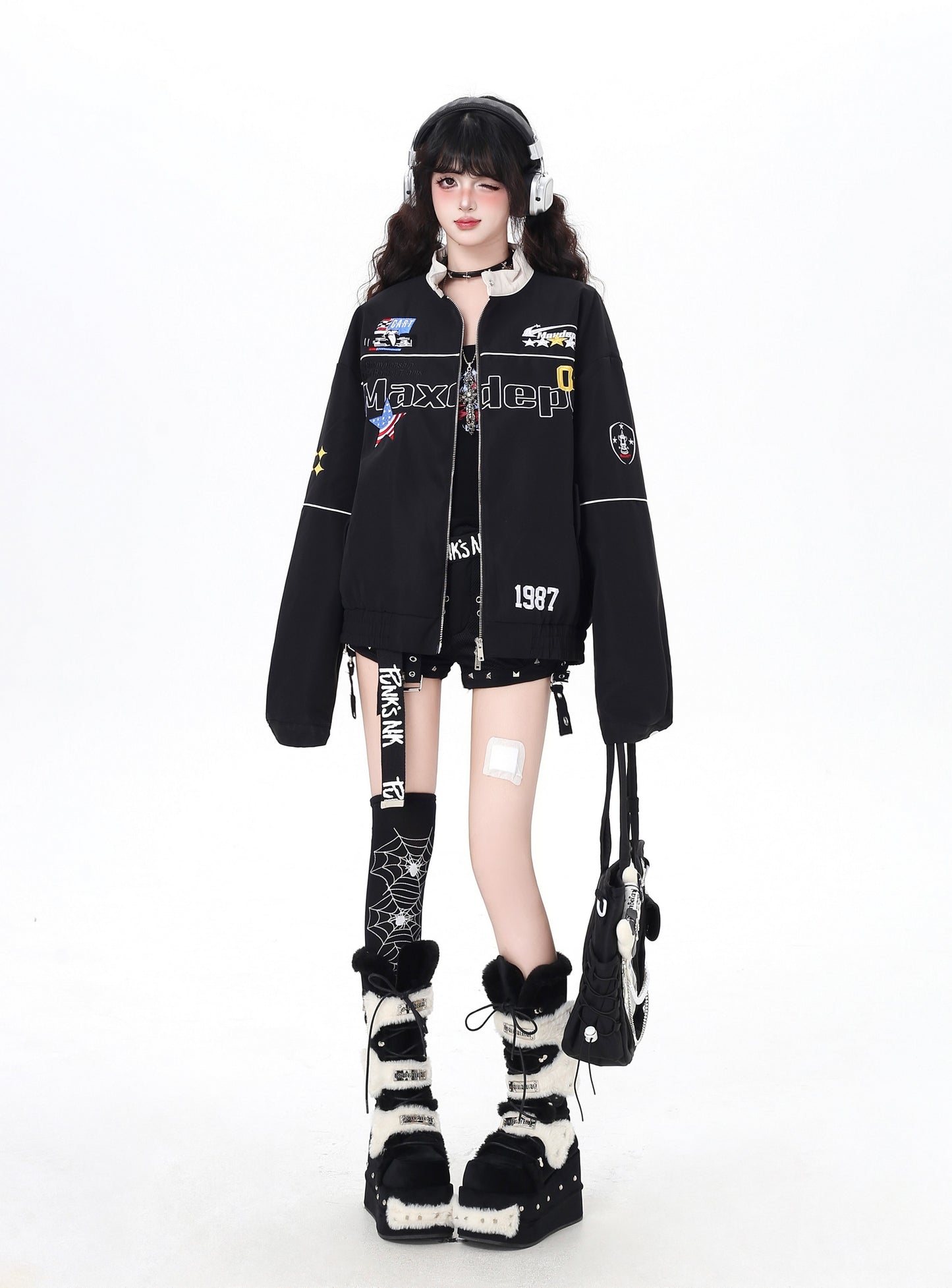 ストリートレトロ☆アメカジバイク風ゆるデザインブルゾン