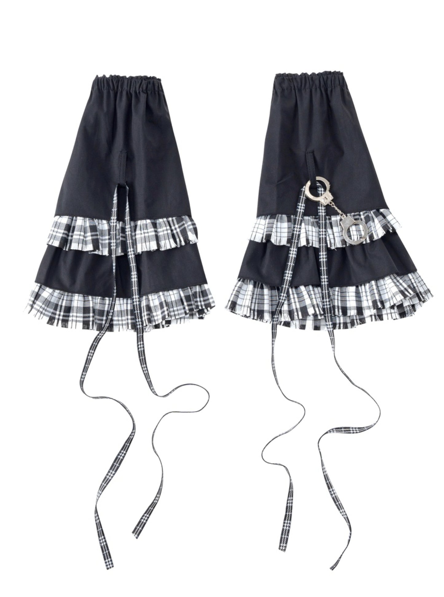 結び方自由◎黒白チェック×毛足レッグカバー